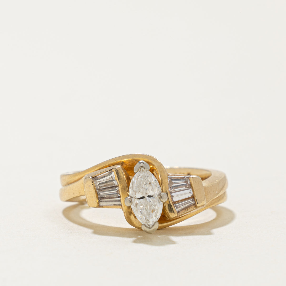 14k Marquise Cut Diamond Baguette Cut Accented Ring | 0.33ct I2 G/H, 0.12ctw | SZ 5.75