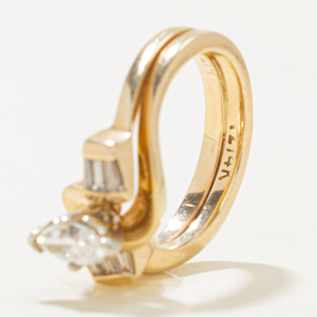 14k Marquise Cut Diamond Baguette Cut Accented Ring | 0.33ct I2 G/H, 0.12ctw | SZ 5.75