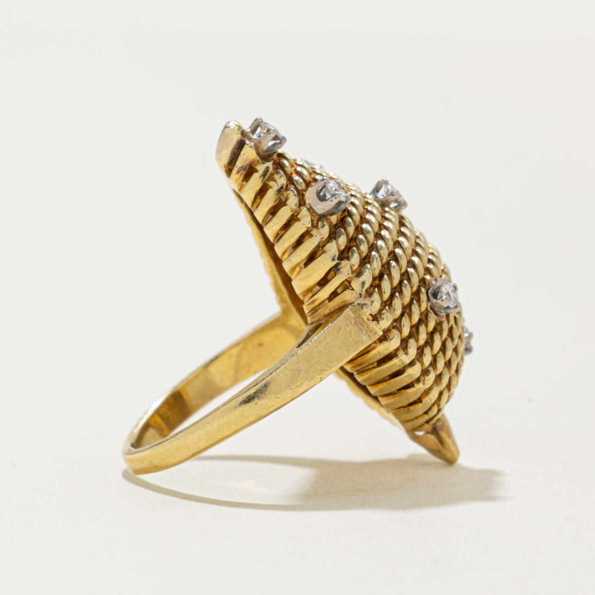 18k Scattered Diamond Rope Puffed Cocktail Ring | 0.16ctw | SZ 4