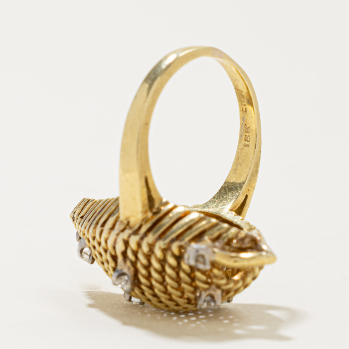 18k Scattered Diamond Rope Puffed Cocktail Ring | 0.16ctw | SZ 4
