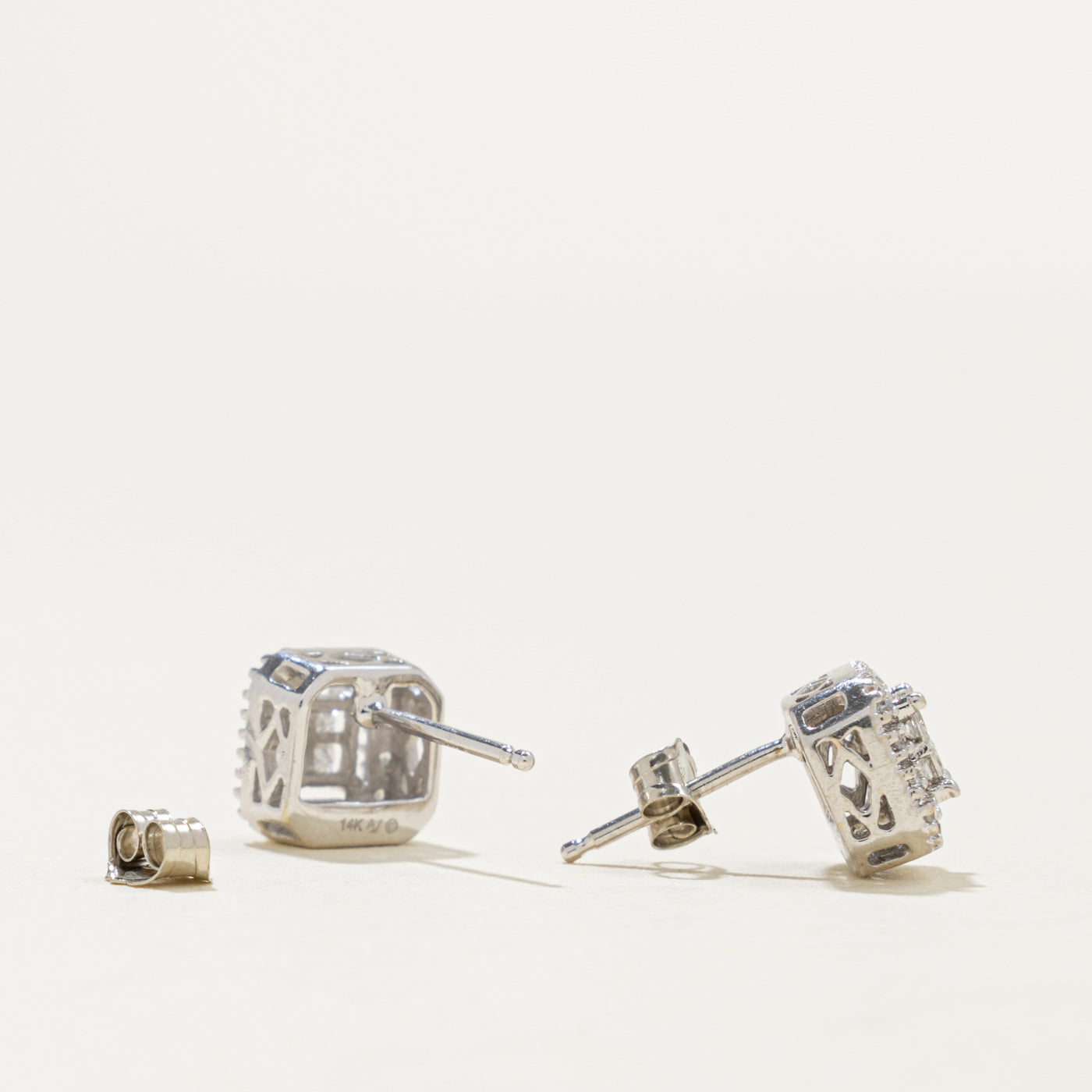 14k Princess Cut Diamond Cluster Halo Stud Earrings | 0.24ctw