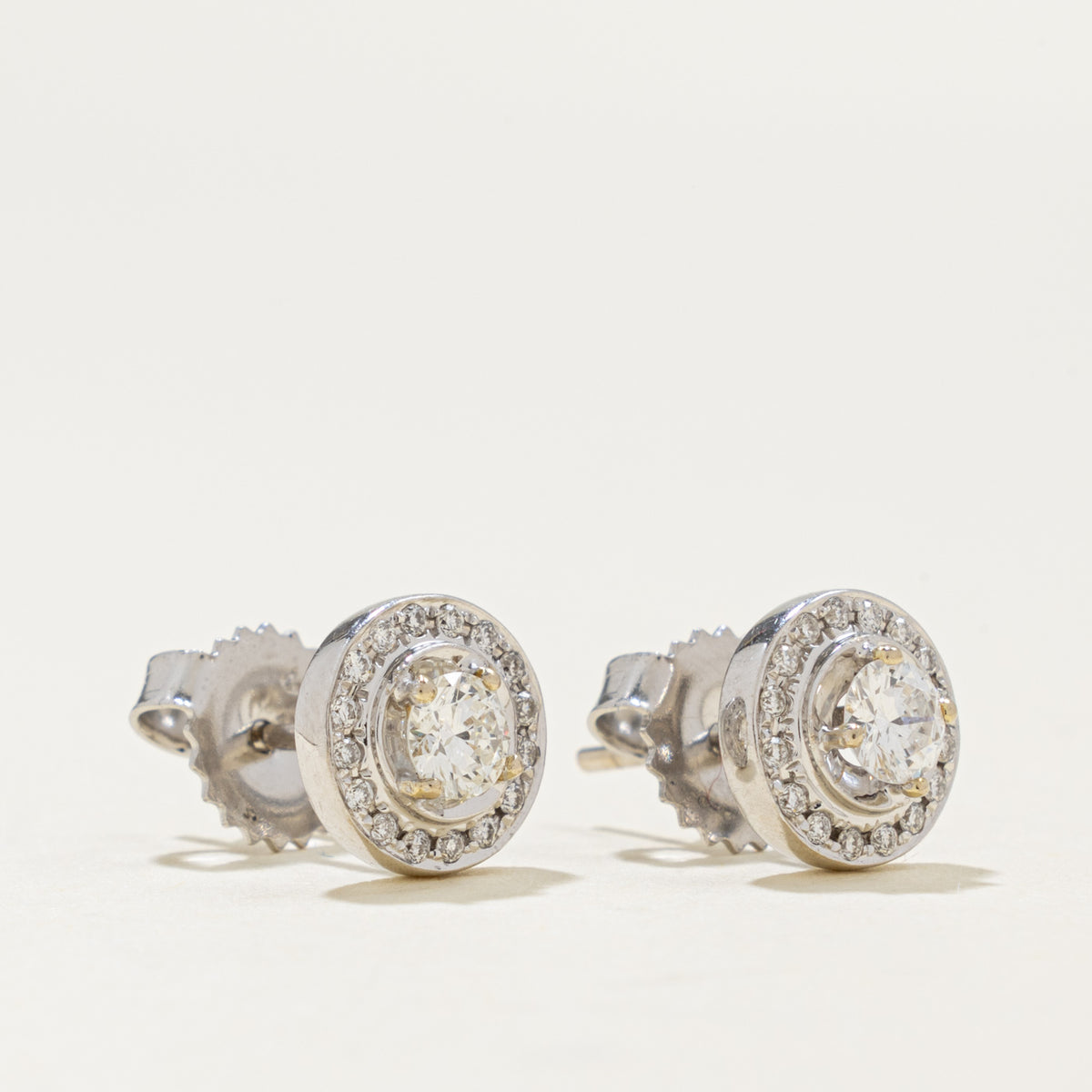 18k Diamond Halo Stud Earrings | 0.44ctw