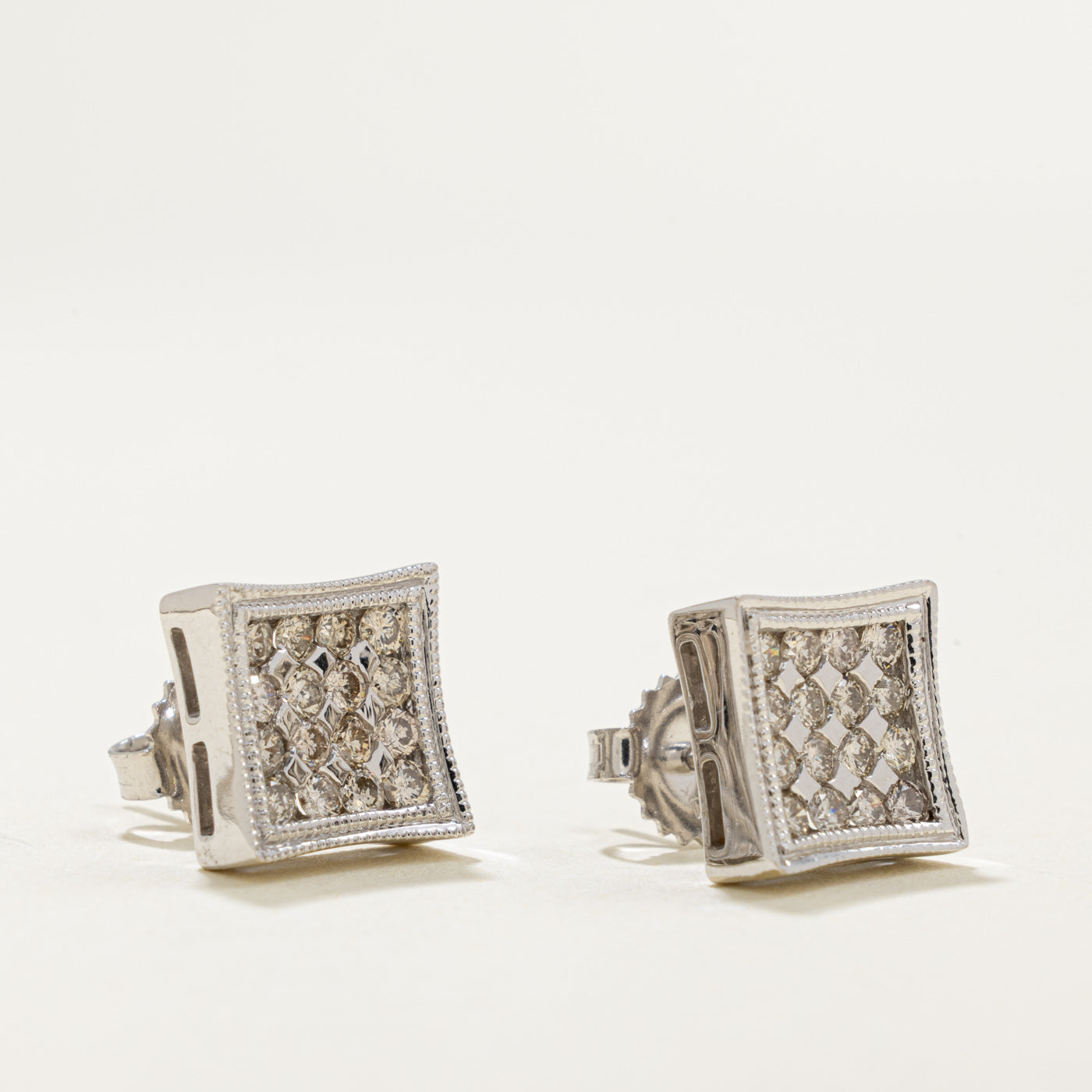 14k Diamond Square Cluster Stud Earrings | 0.96ctw
