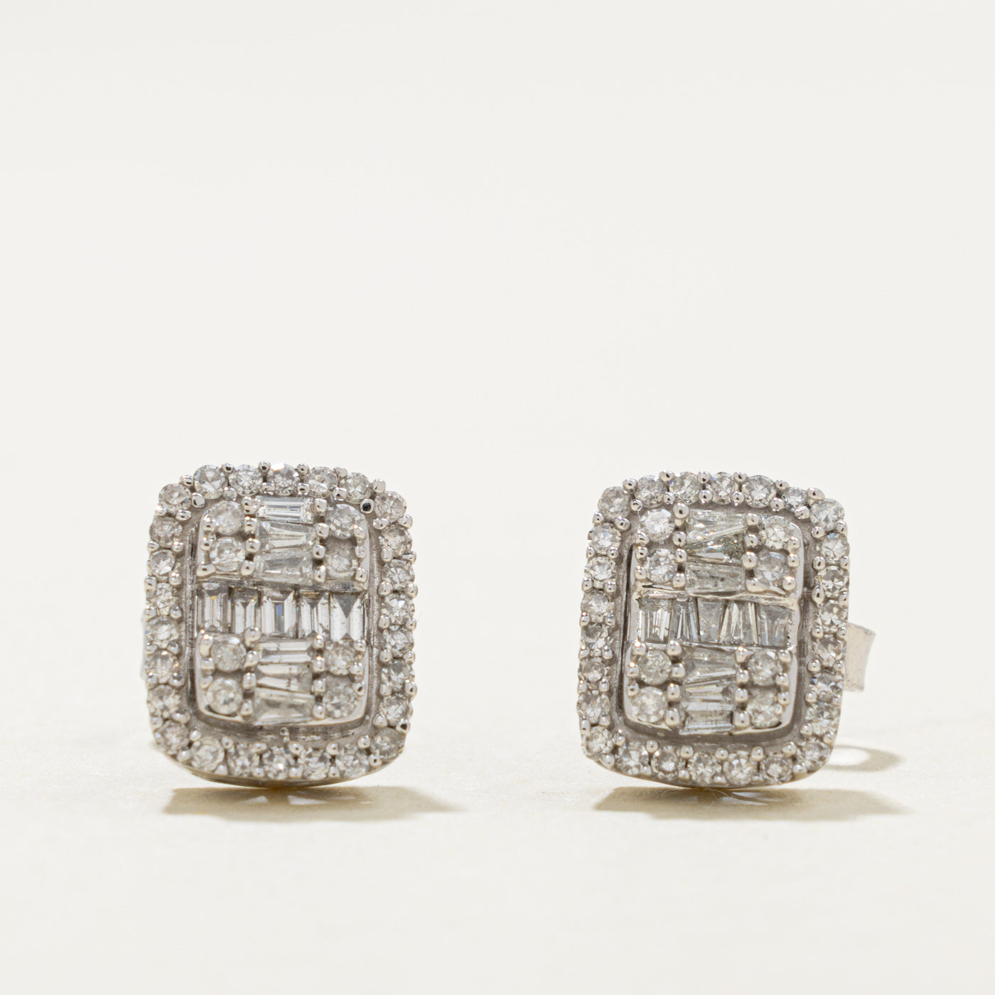 14k Diamond Rectangle Cluster Stud Earrings | 0.56ctw
