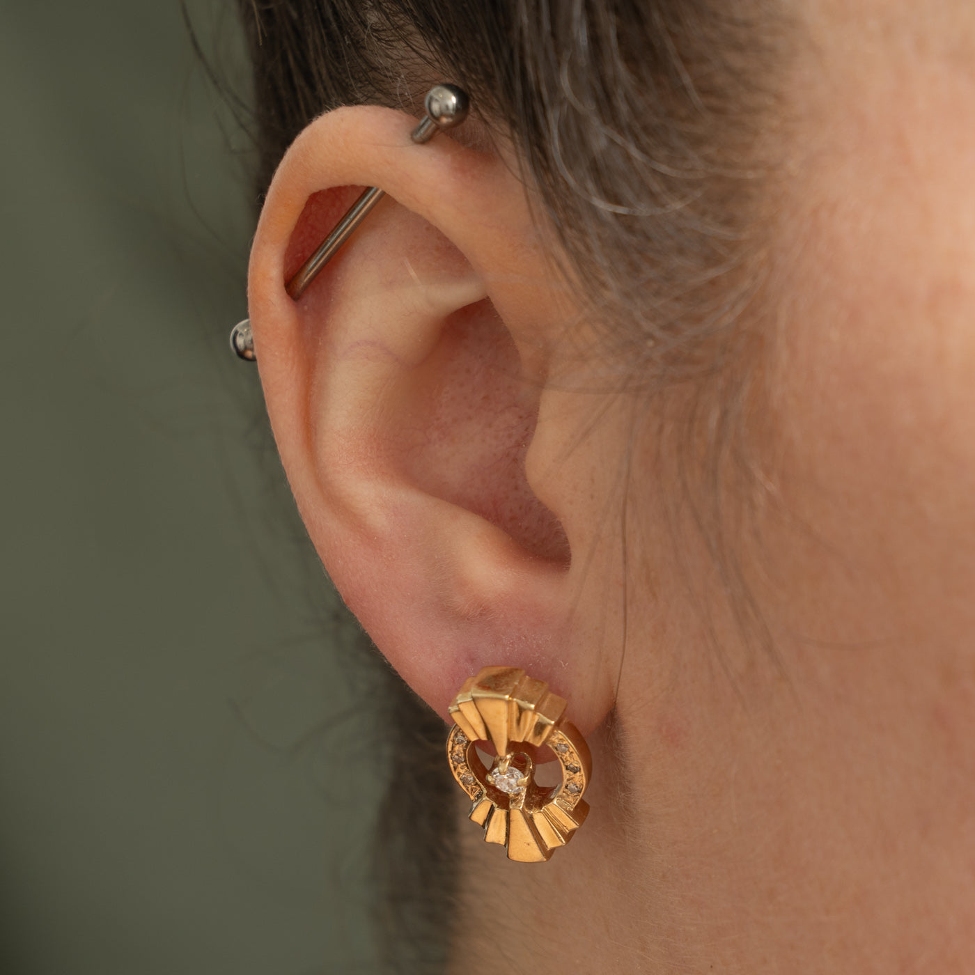14k Diamond Textured Geometric Stud Earrings | 0.33ctw
