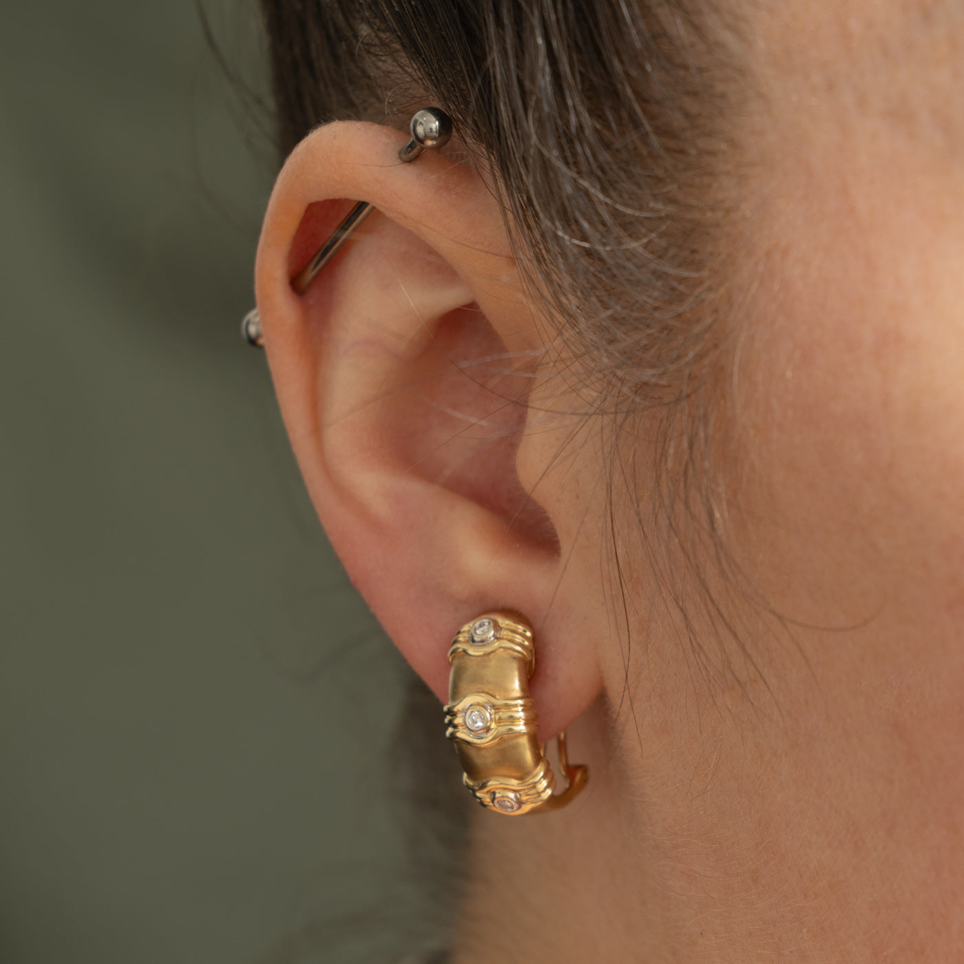14k Diamond Grooved Half Hoop Earrings | 0.09ctw