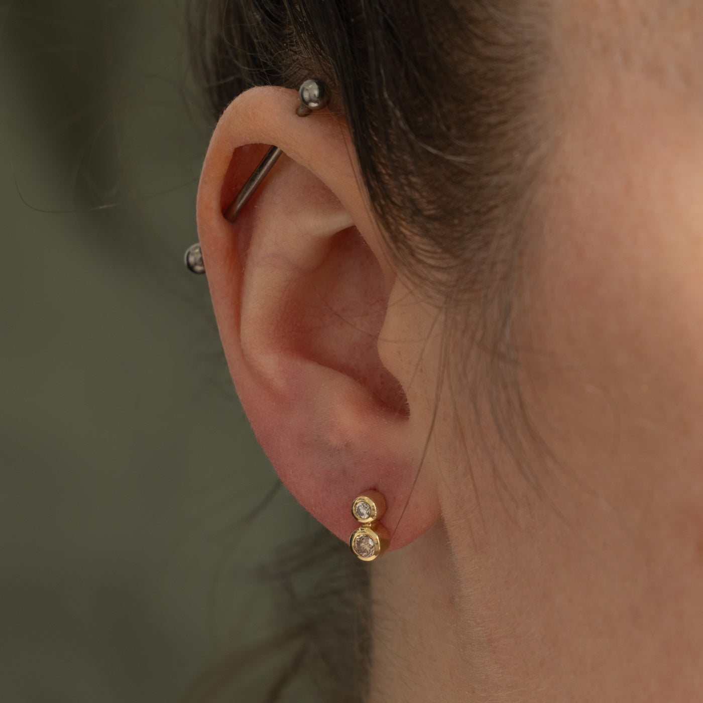 10k Bezel Set Two Stone Diamond Stud Earrings | 0.25ctw