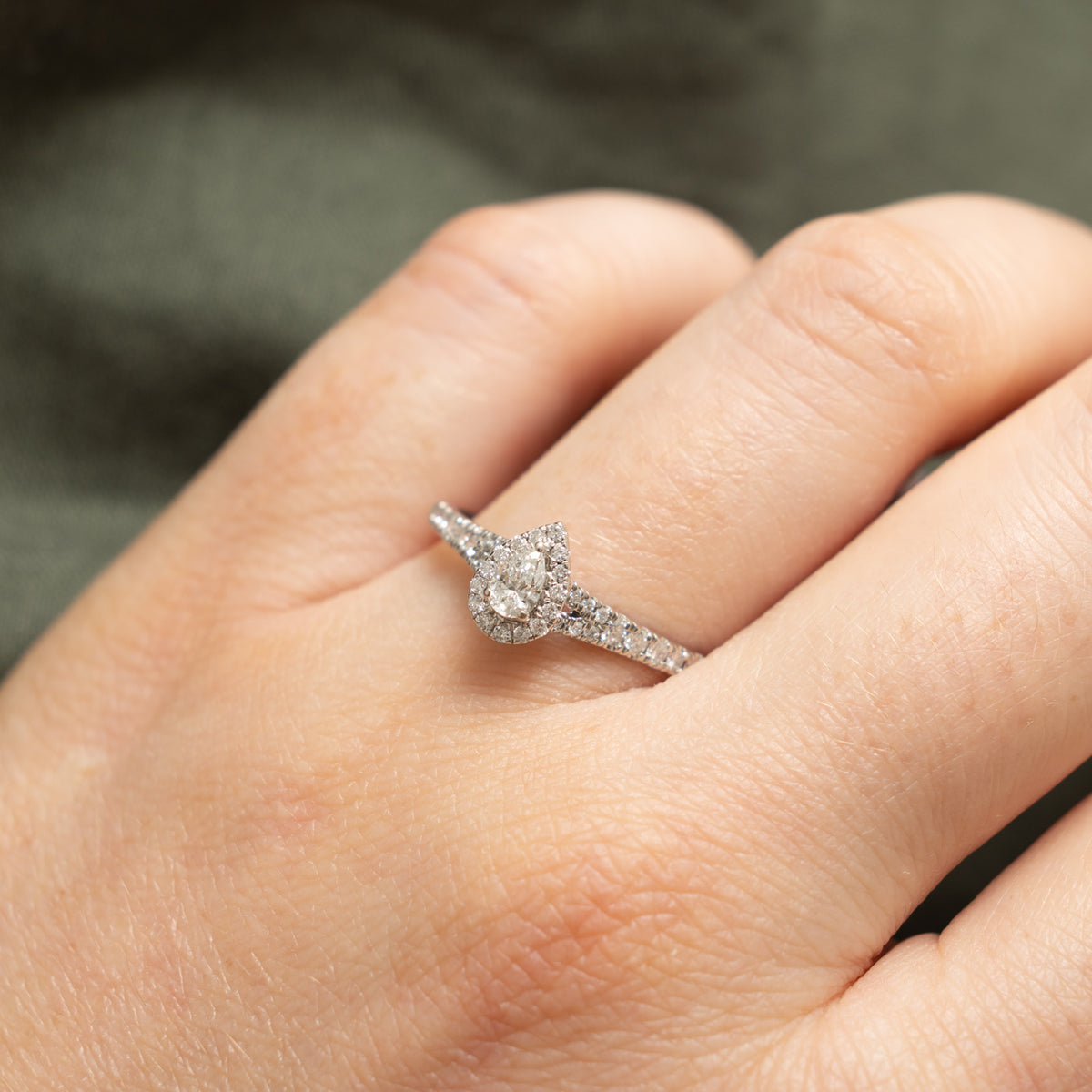 14k Pear Cut Diamond Halo Ring | 0.35ctw | SZ 8.75