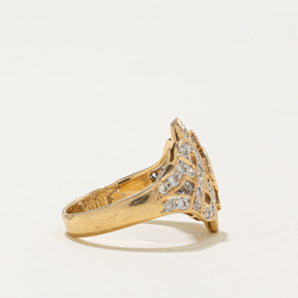 18k Bezel Set Radiant Cut Diamond Openwork & Scrollwork Ring | 0.42ctw | SZ 6