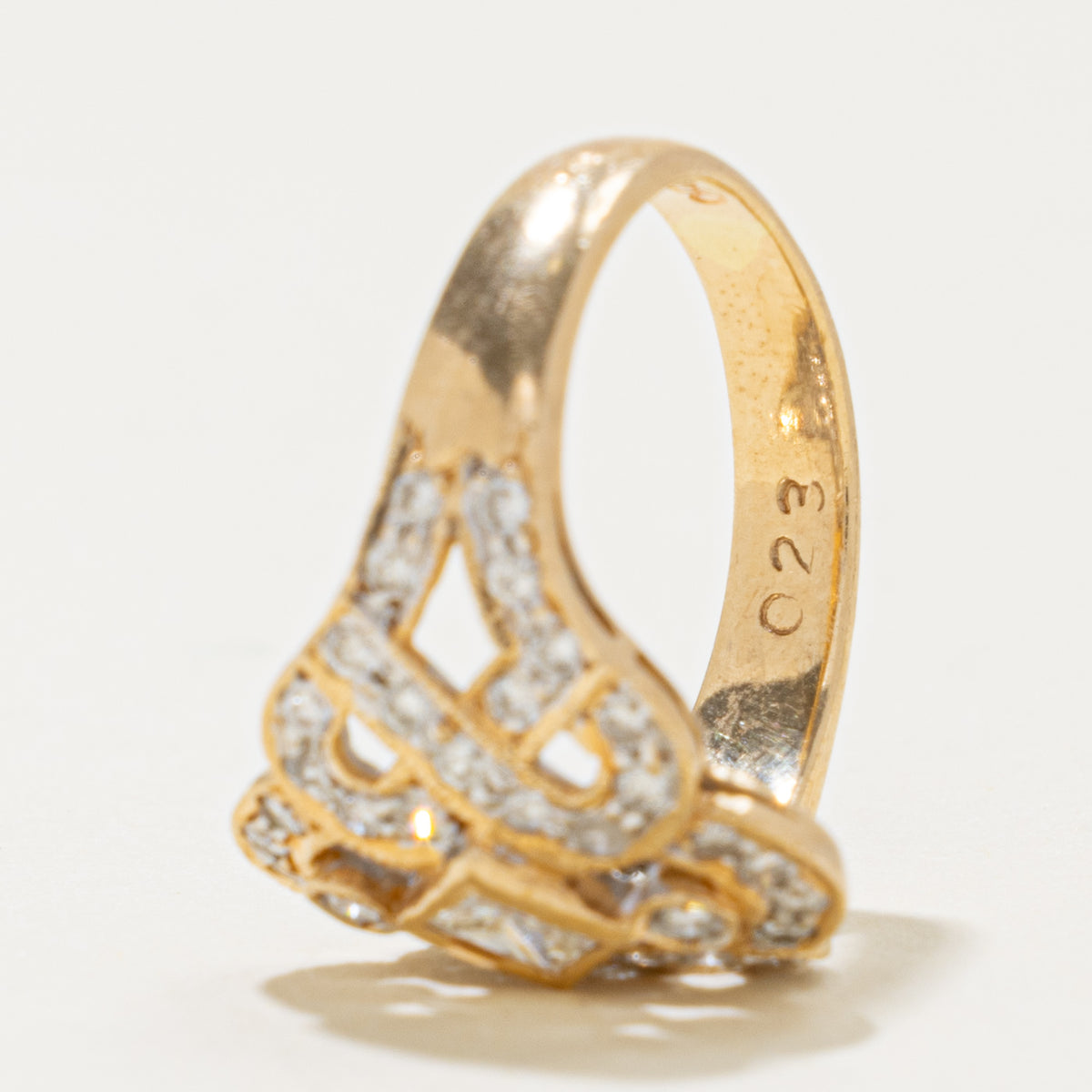 18k Bezel Set Radiant Cut Diamond Openwork & Scrollwork Ring | 0.42ctw | SZ 6