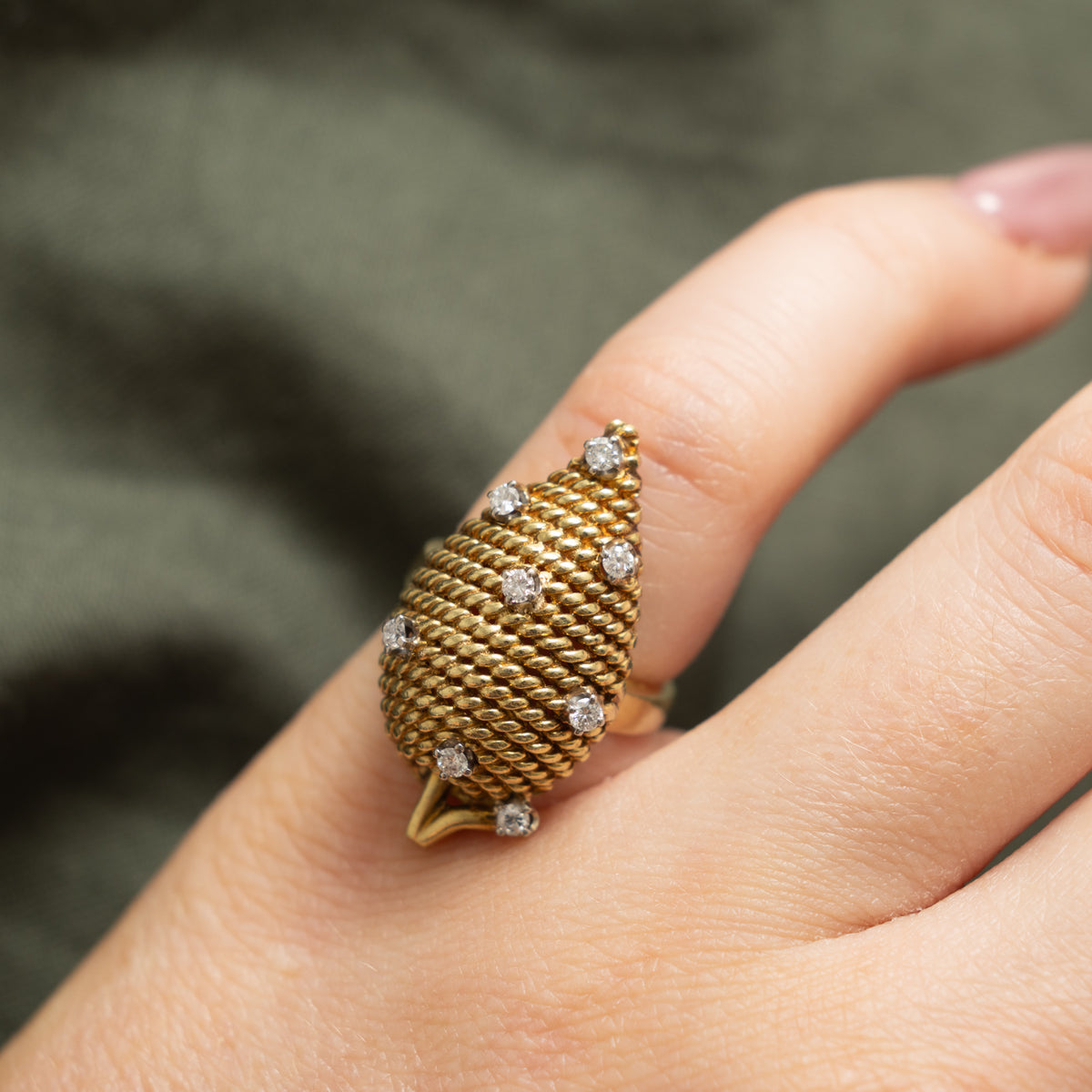 18k Scattered Diamond Rope Puffed Cocktail Ring | 0.16ctw | SZ 4