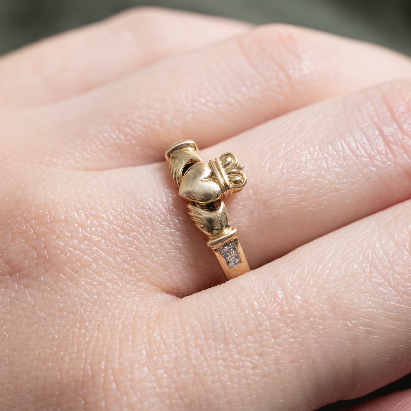 14k Pave Set Diamond Claddagh Ring | SZ 7.25