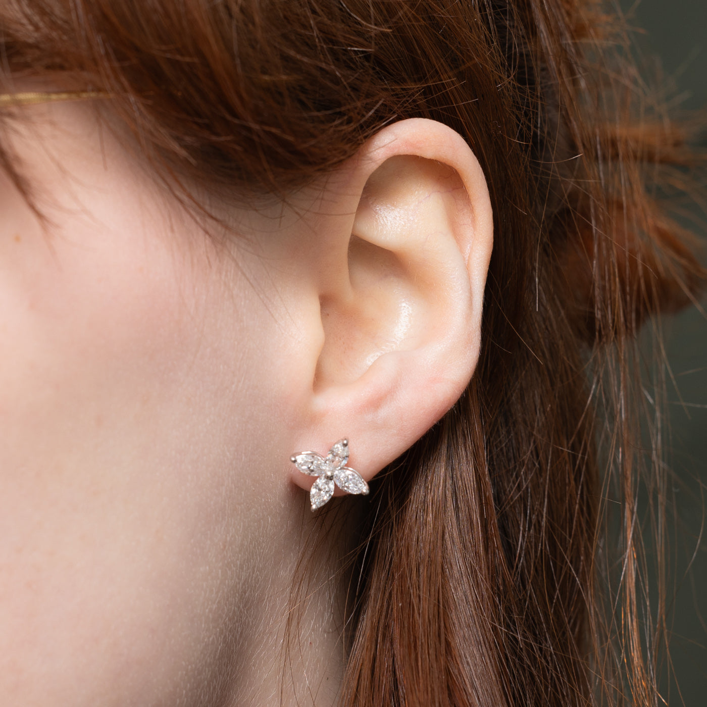 18k Marquise Cut Diamond Floral Cluster Stud Earrings | 1.96ctw