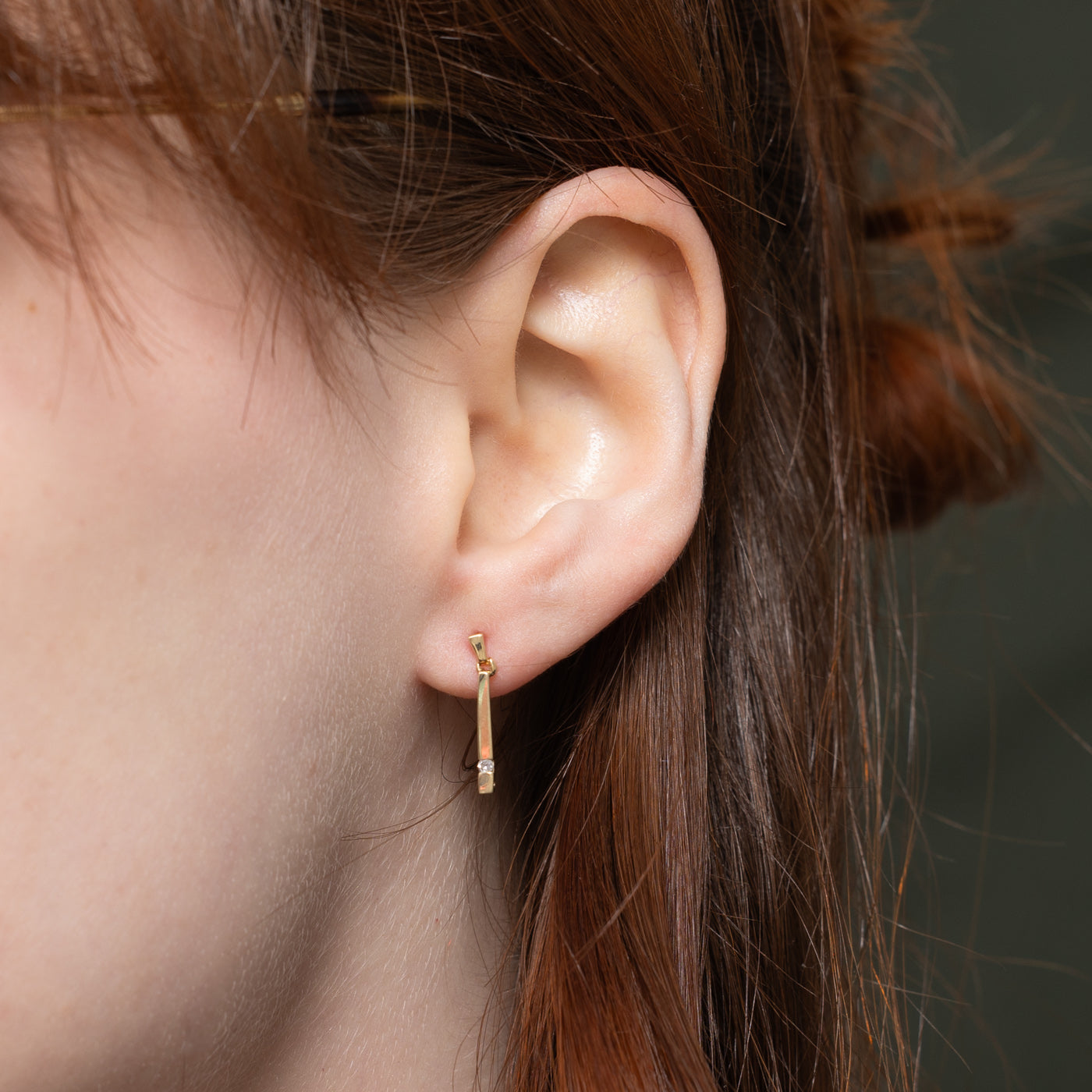 10k Single Diamond Bar Drop Earrings