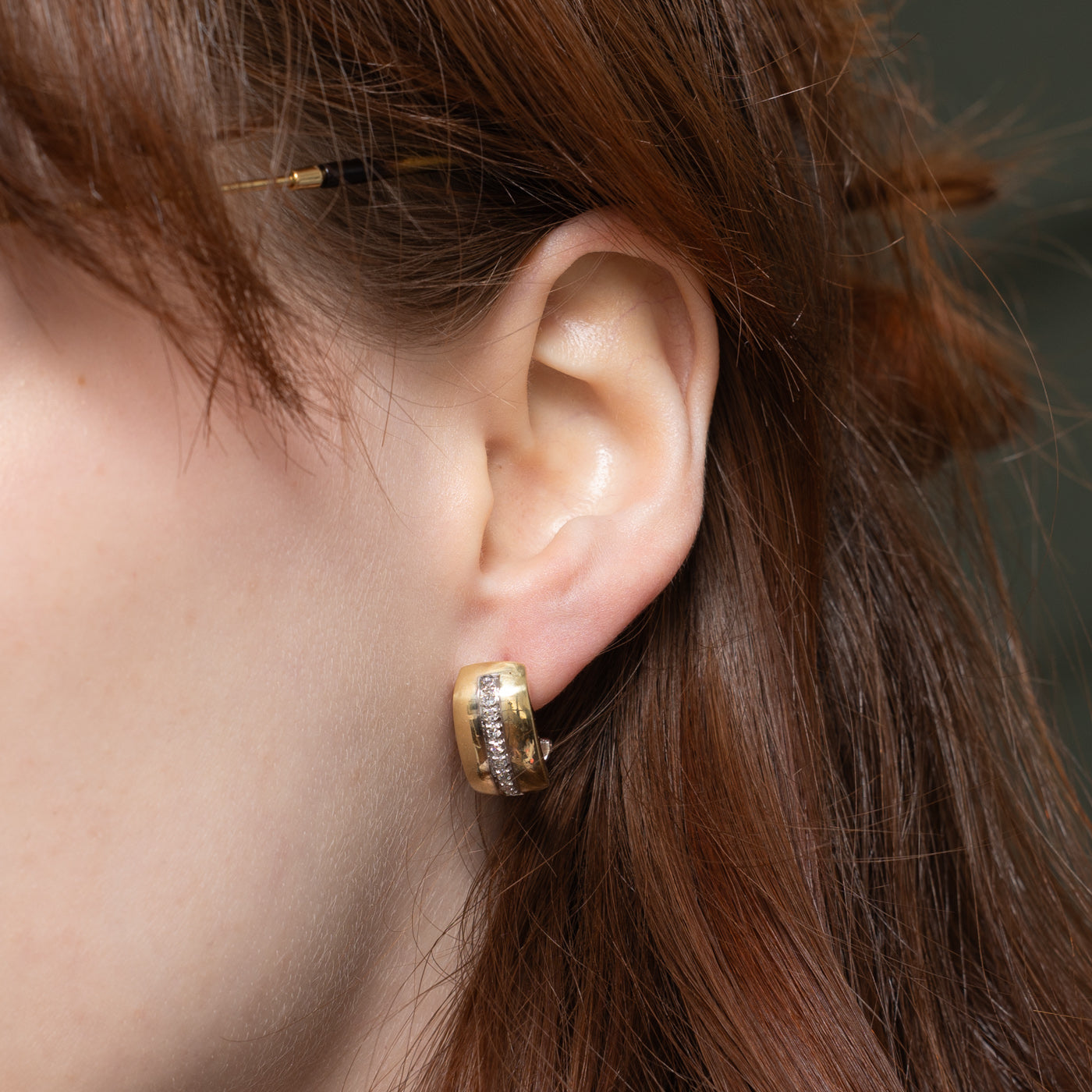 14k Diamond Column Chunky Half Hoop Earrings