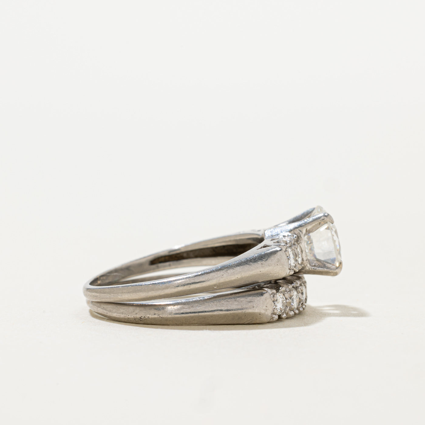 Art Deco Platinum Diamond Wedding Ring Set | 1.15ct SI1 G/H, 0.27ctw | SZ 6
