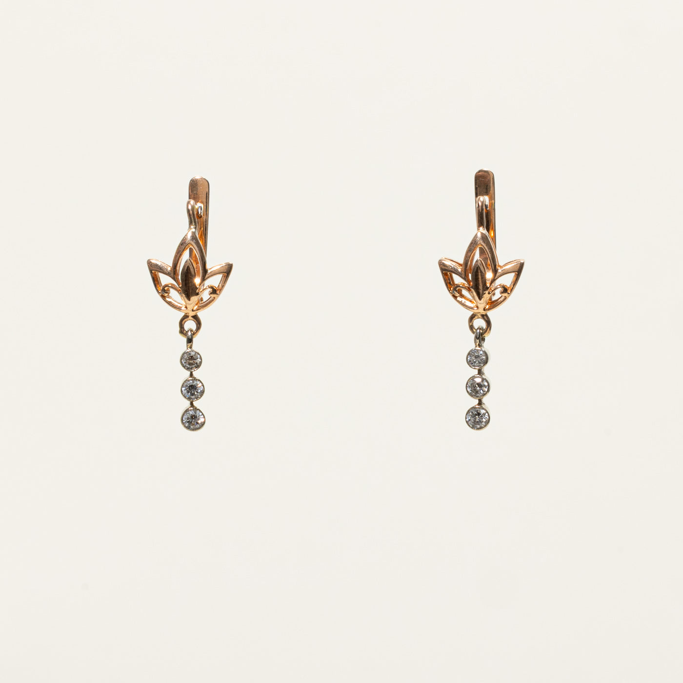 Soviet Hallmarked 14k Diamond Floral Drop Earrings | 0.32ctw