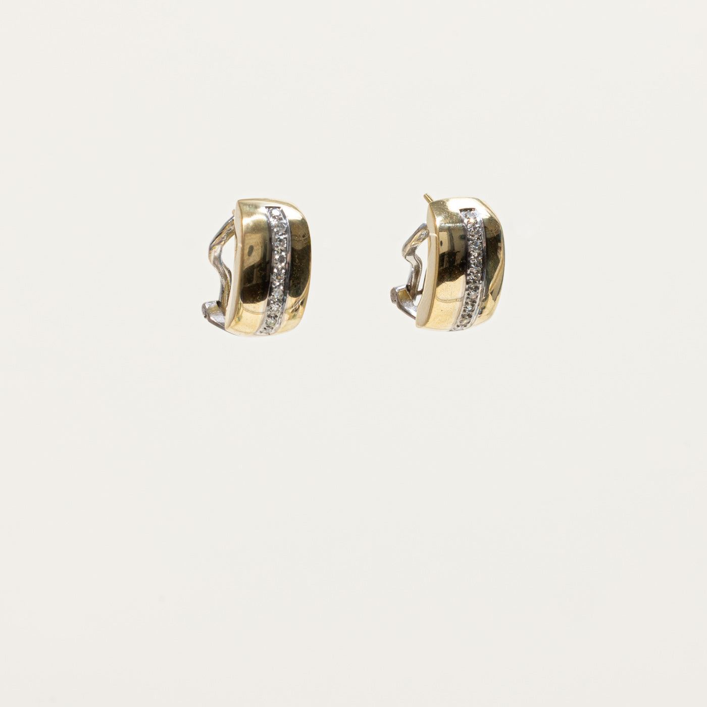 14k Diamond Column Chunky Half Hoop Earrings