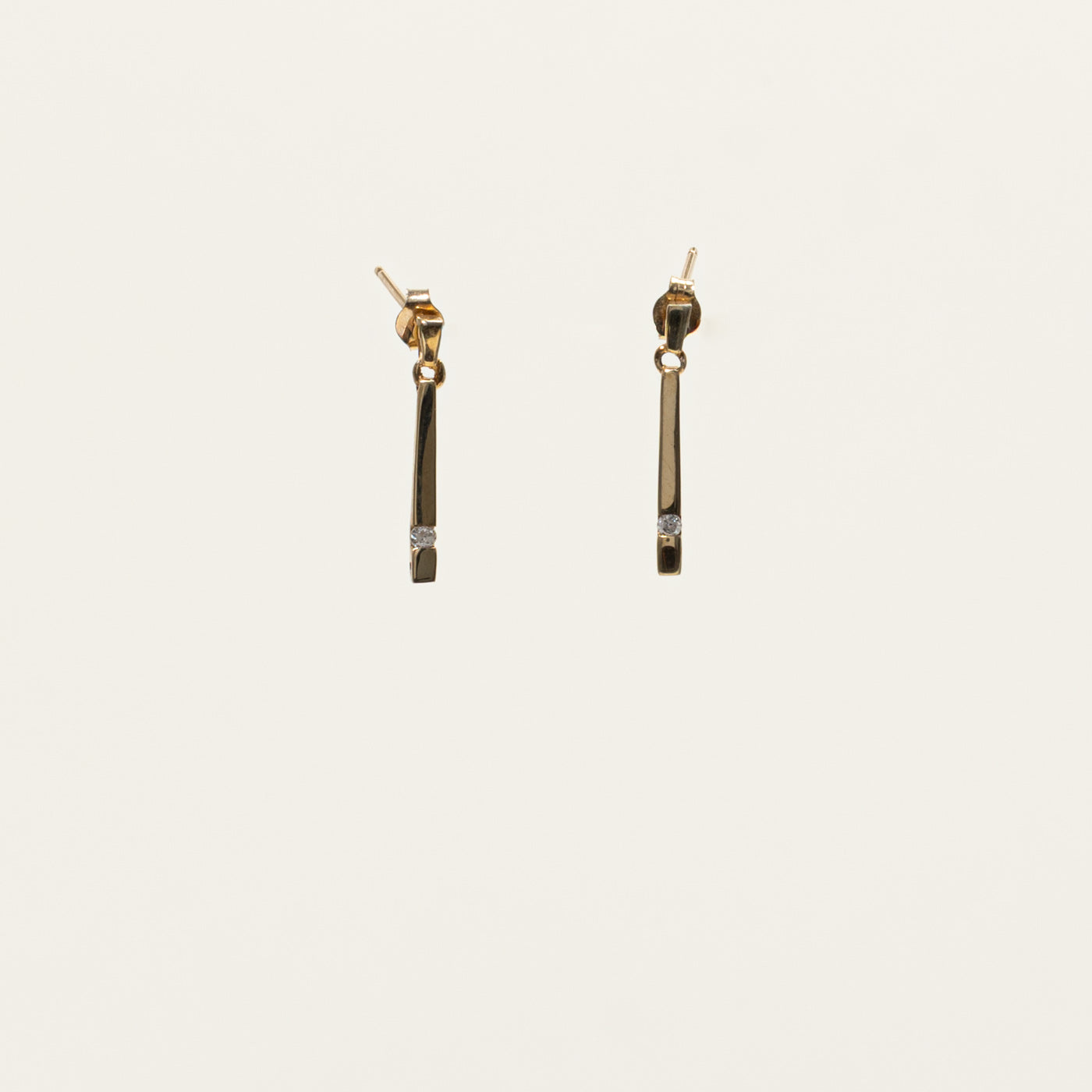 10k Single Diamond Bar Drop Earrings