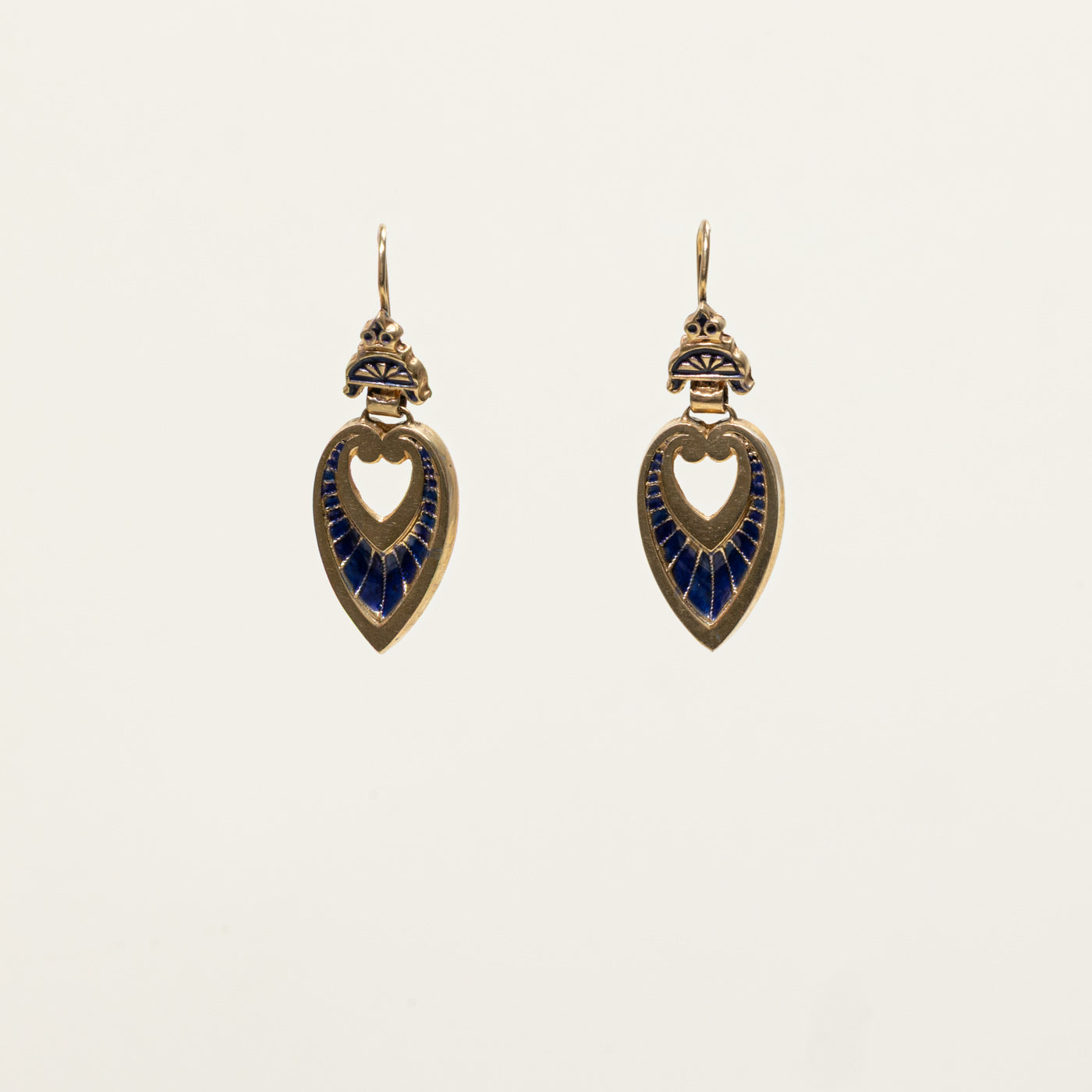 14k Enamel Ornate Open Heart Drop Earrings