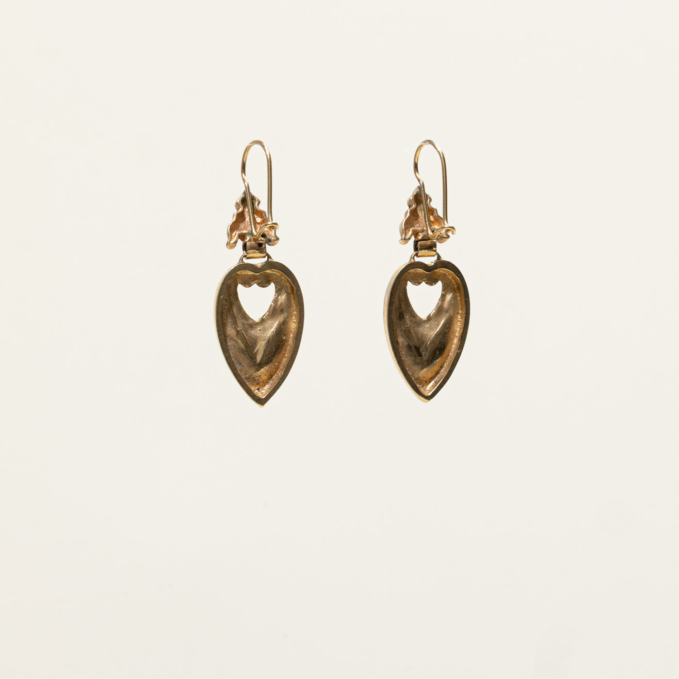 14k Enamel Ornate Open Heart Drop Earrings