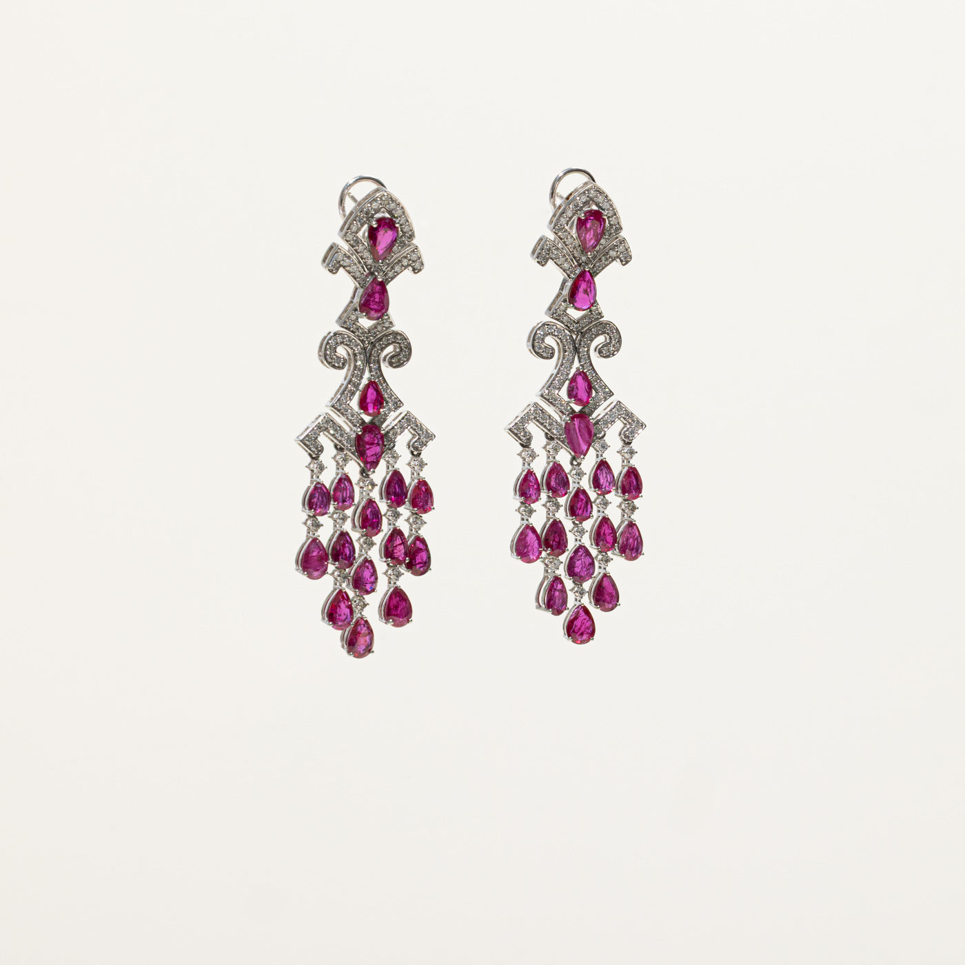 GIA Unheated Mozambique Ruby & Diamond Chandelier Earrings | 14.22ctw, 2.92ctw
