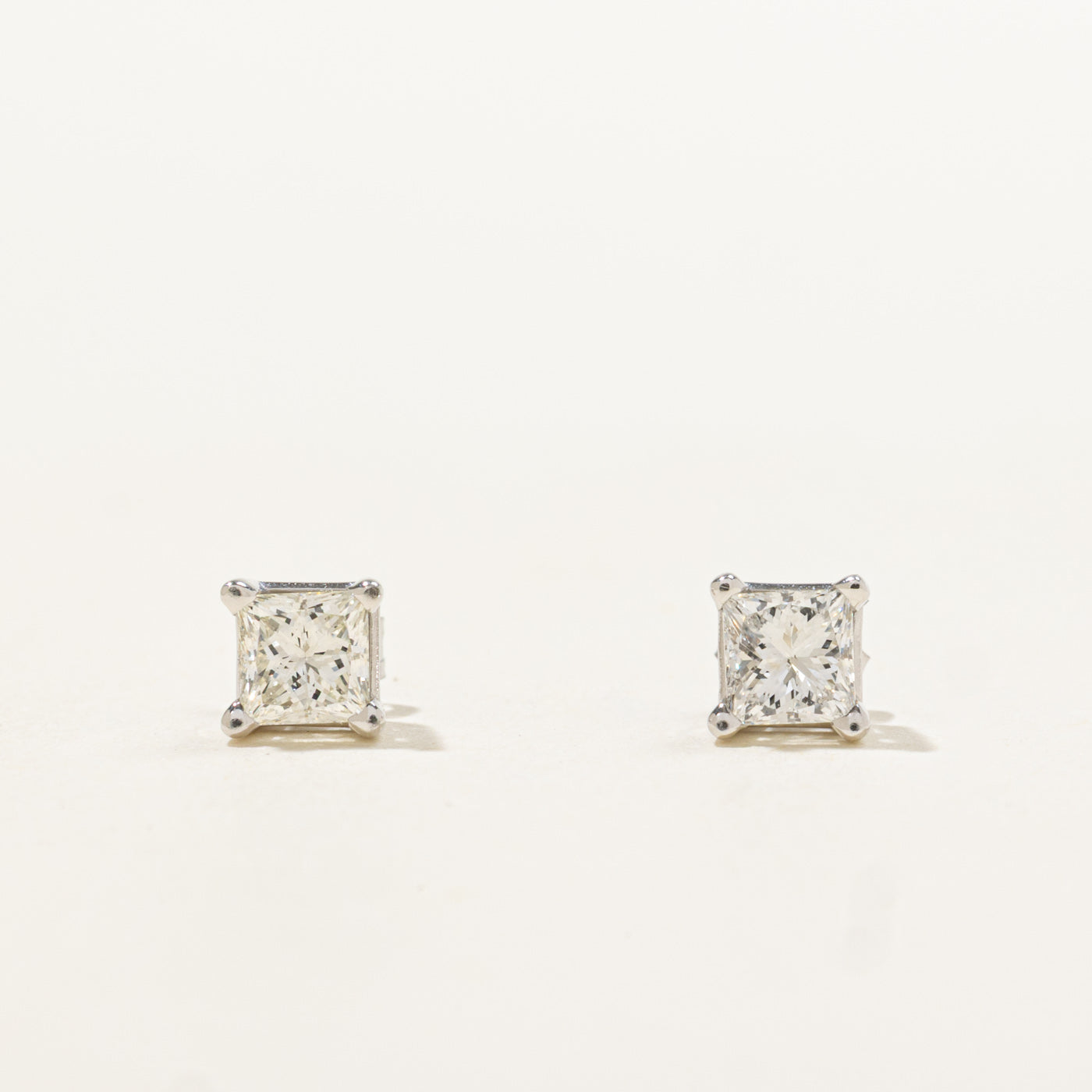 14k Solitaire Princess Cut Diamond Stud Earrings | 0.73ctw VS2/SI1 H/I