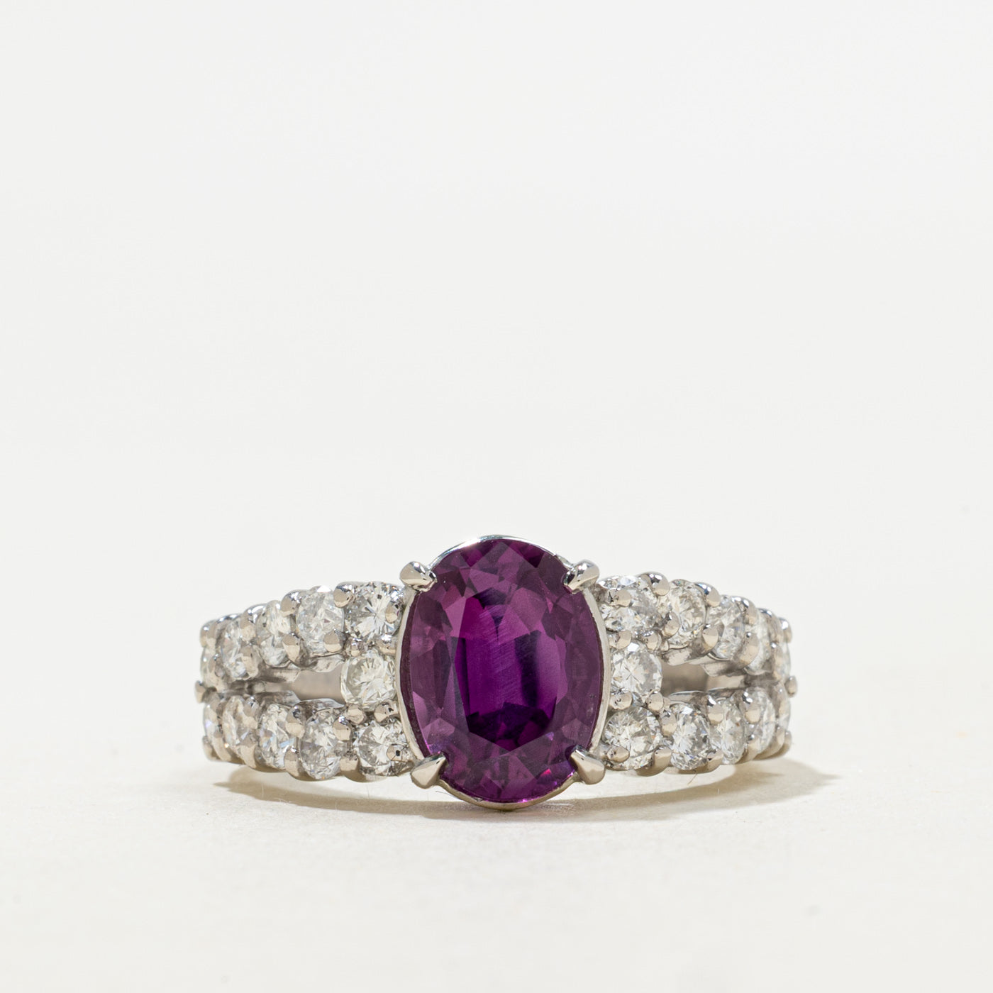 2.46ct GRS Unheated Purple-Red Ruby & Diamond Ring | GRS 2.46ct, 1.10ctw | SZ 6.25