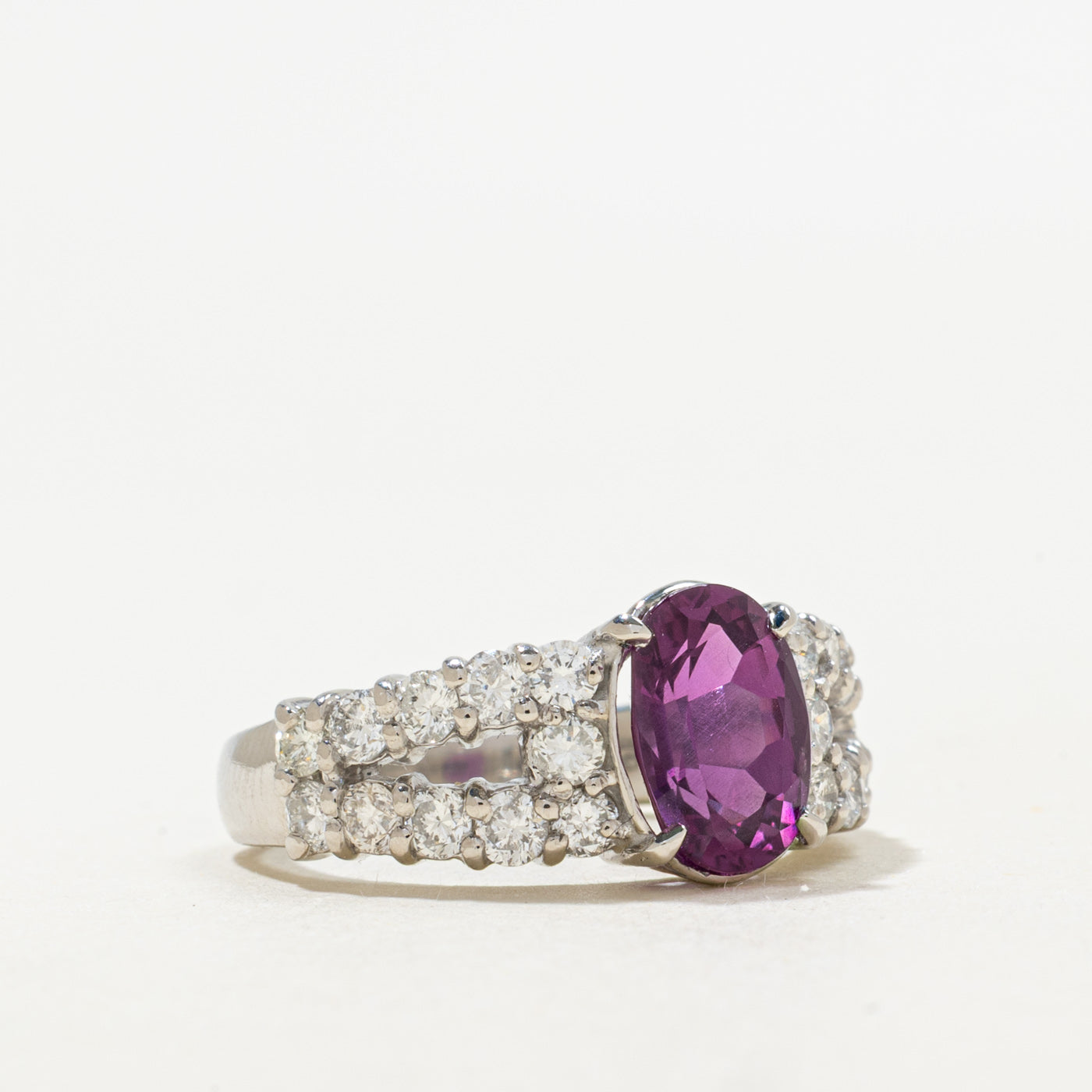 2.46ct GRS Unheated Purple-Red Ruby & Diamond Ring | GRS 2.46ct, 1.10ctw | SZ 6.25