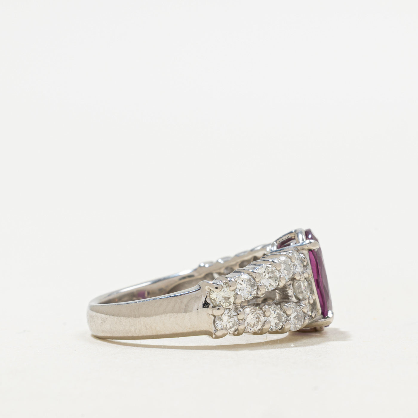2.46ct GRS Unheated Purple-Red Ruby & Diamond Ring | GRS 2.46ct, 1.10ctw | SZ 6.25