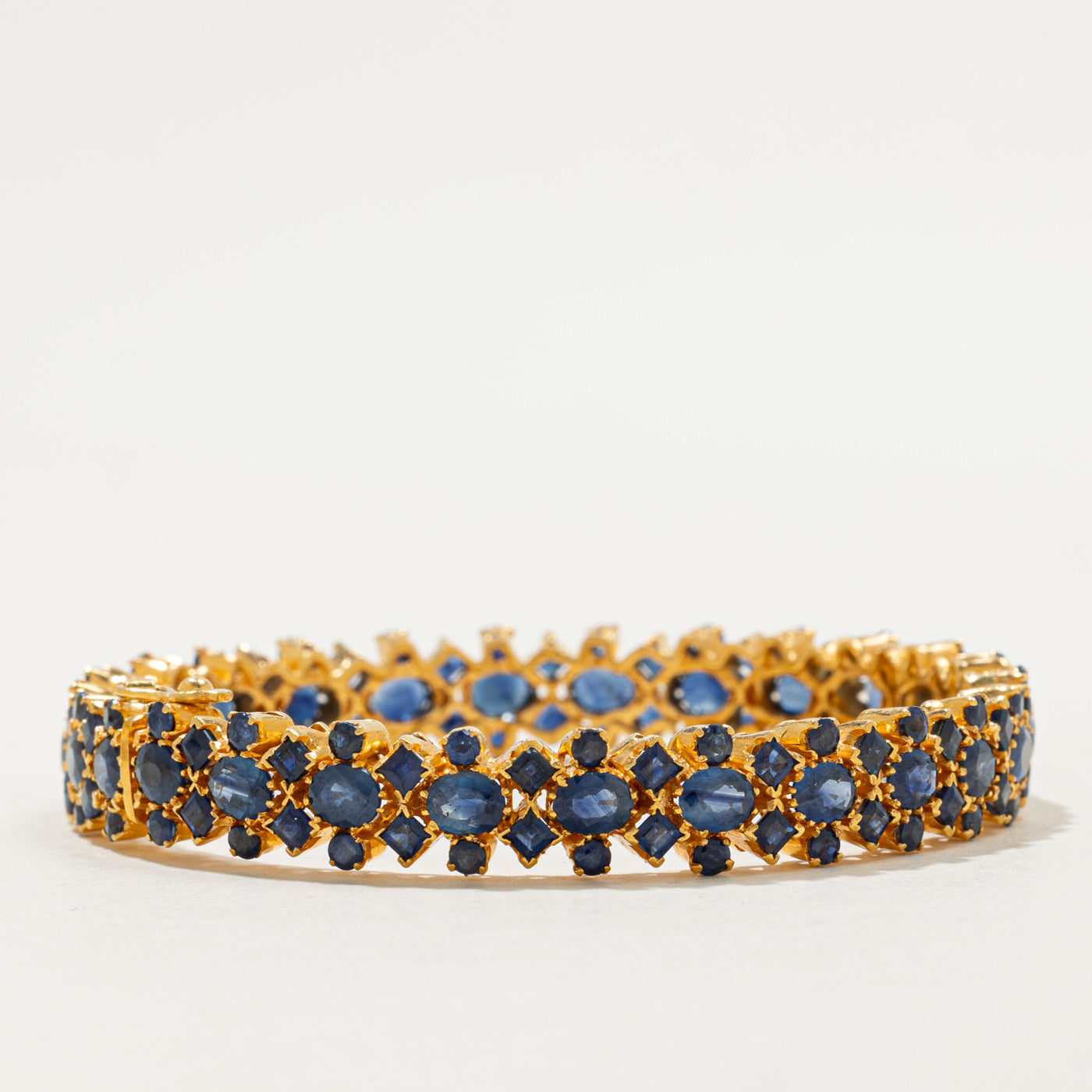 22k Unheated Mixed Cut Sapphire Bangle Bracelet | 18.52ctw