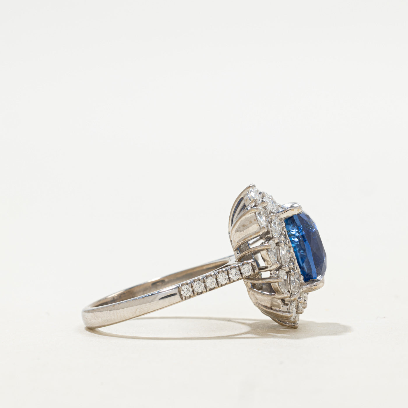GRS Unheated Royal Blue Ceylon Sapphire & Diamond Ring | GRS 6.09ct, 2.10ctw | SZ 6.75