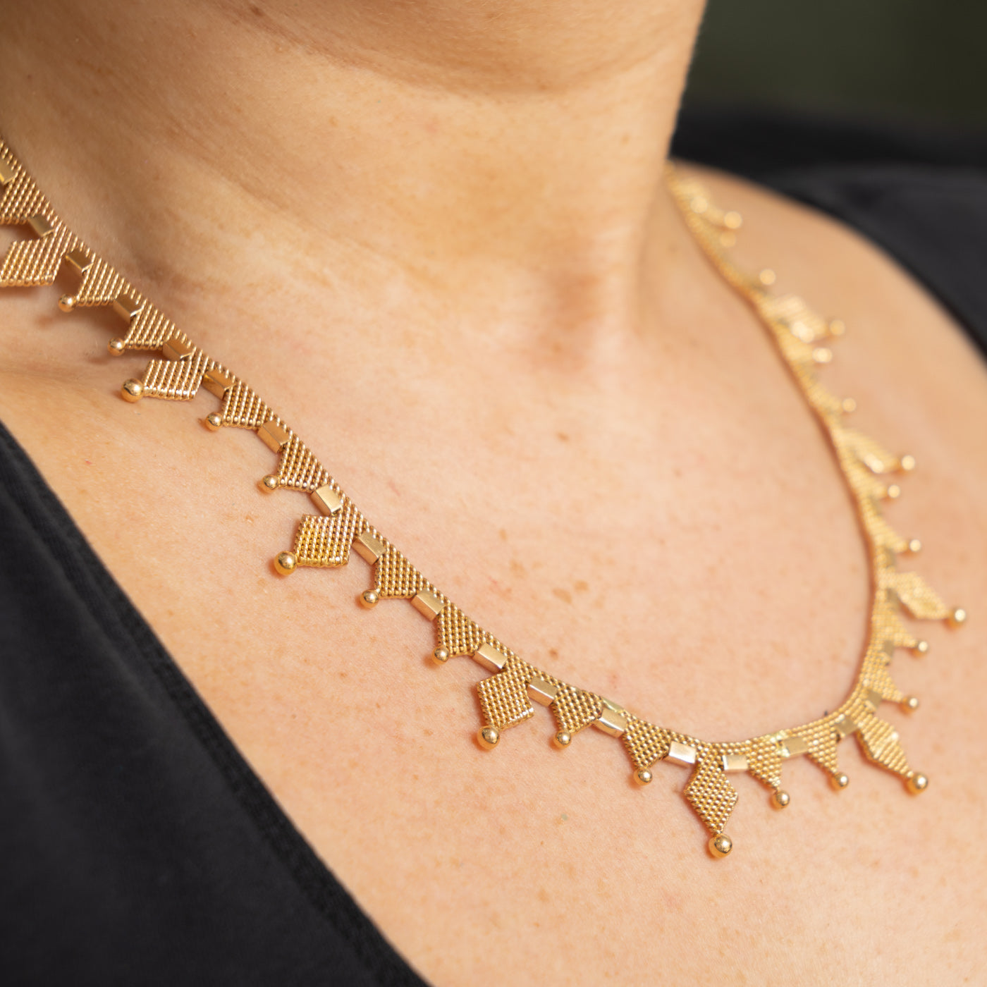 18k Yellow Gold Woven Geometric Mesh Necklace | 18"