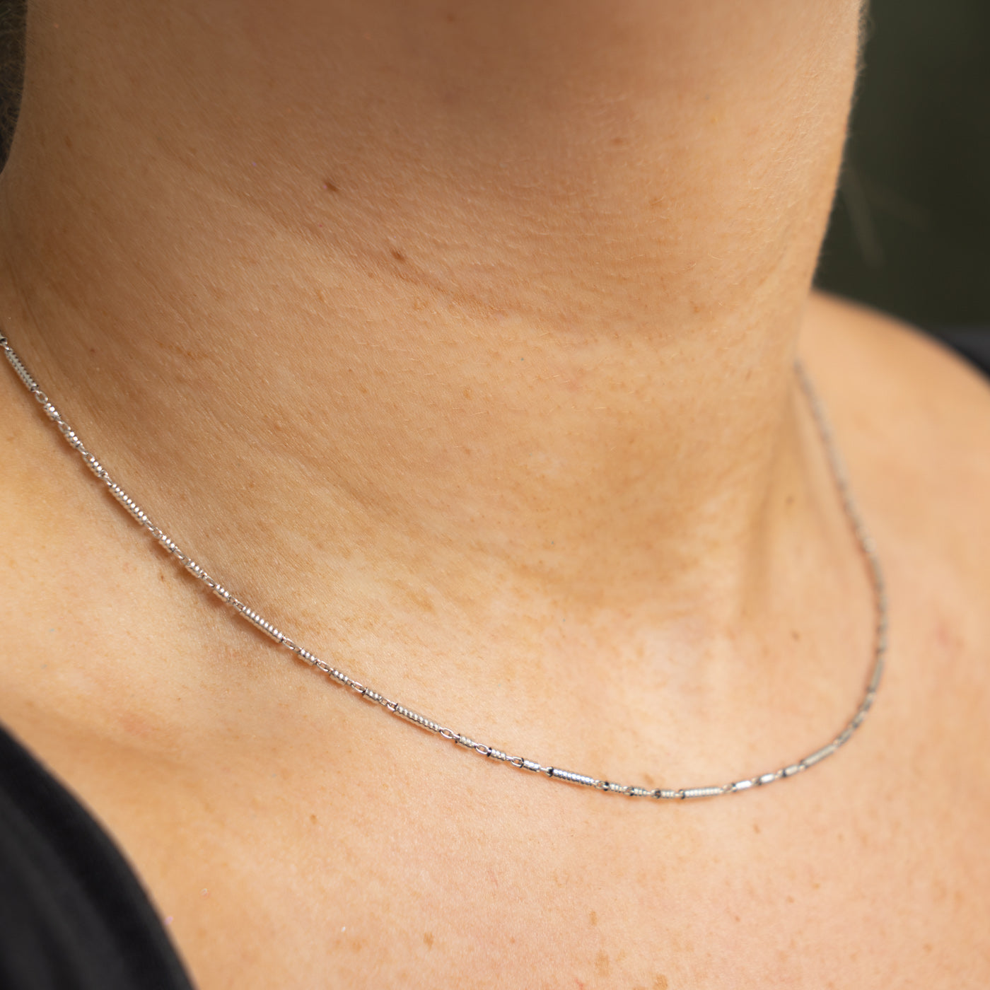 14k White Gold Bar Link Chain | 15.75"