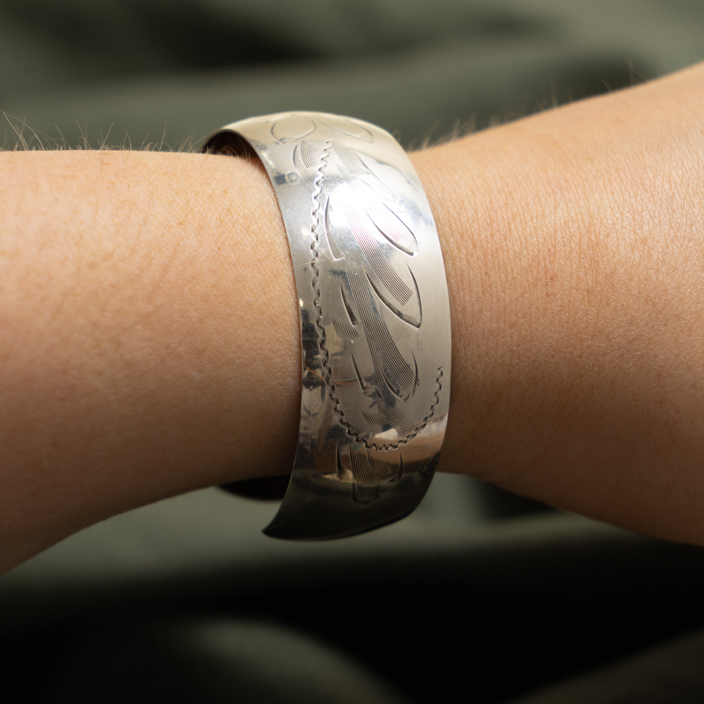 Sterling Silver Floral Engraved Cuff Bracelet | 6"