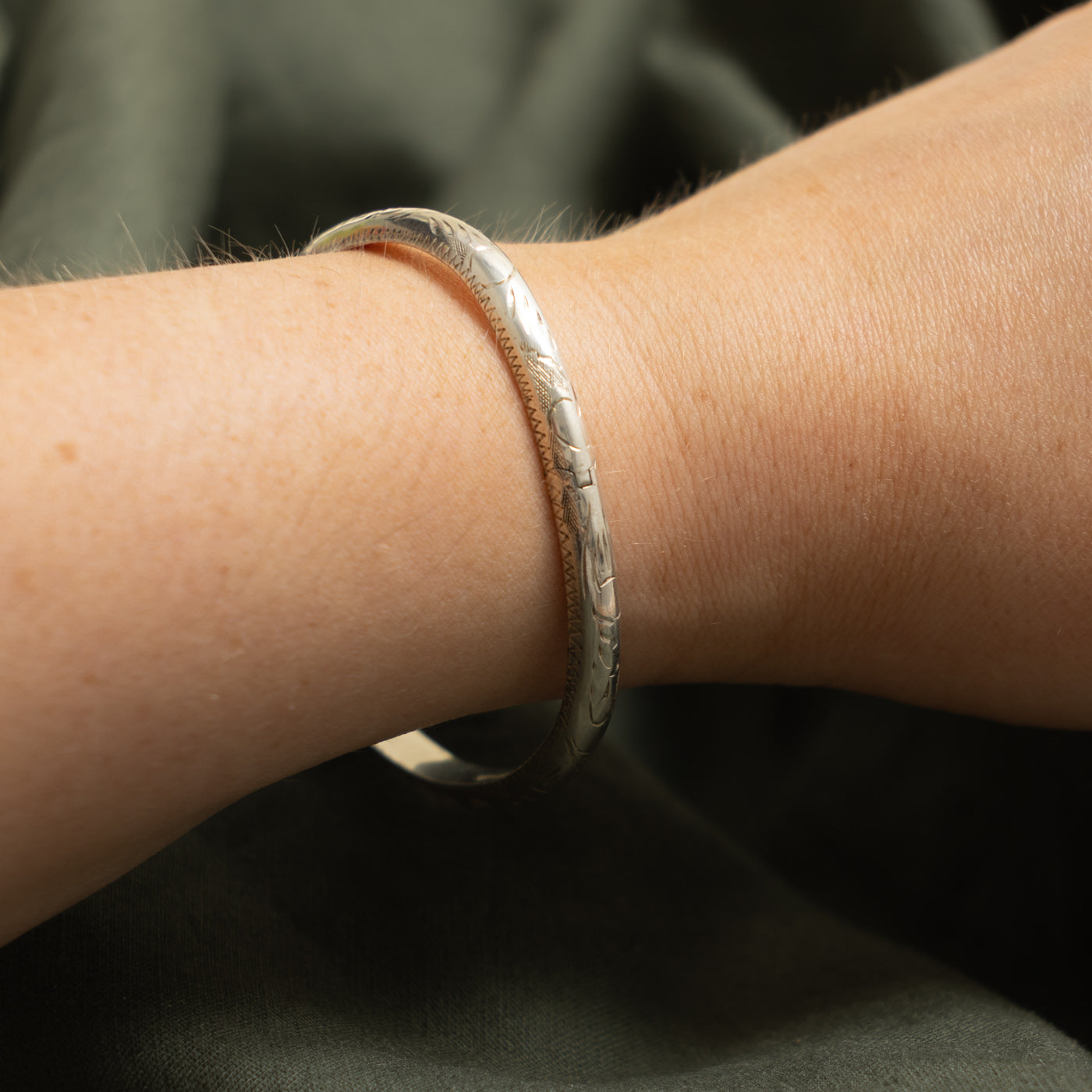 Sterling Silver Engraved Bangle Bracelet | 7"