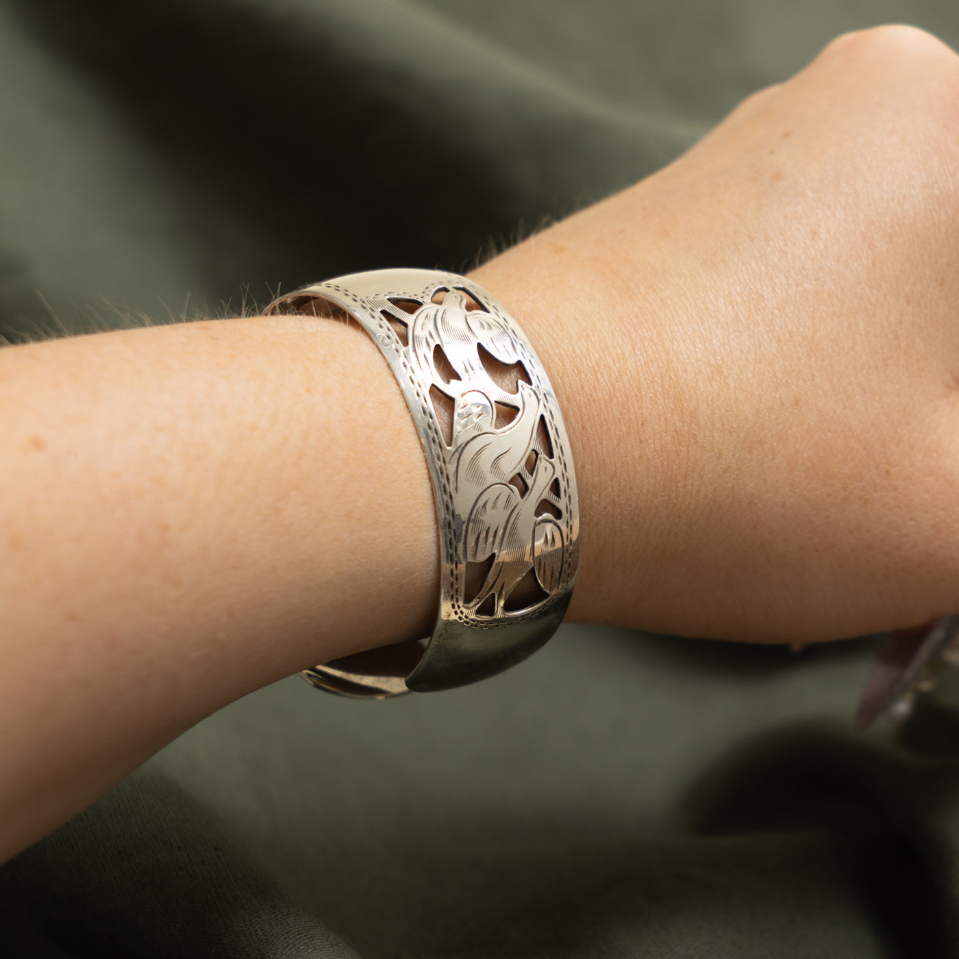 Sterling Silver Bird Openwork Cuff Bracelet | 6"