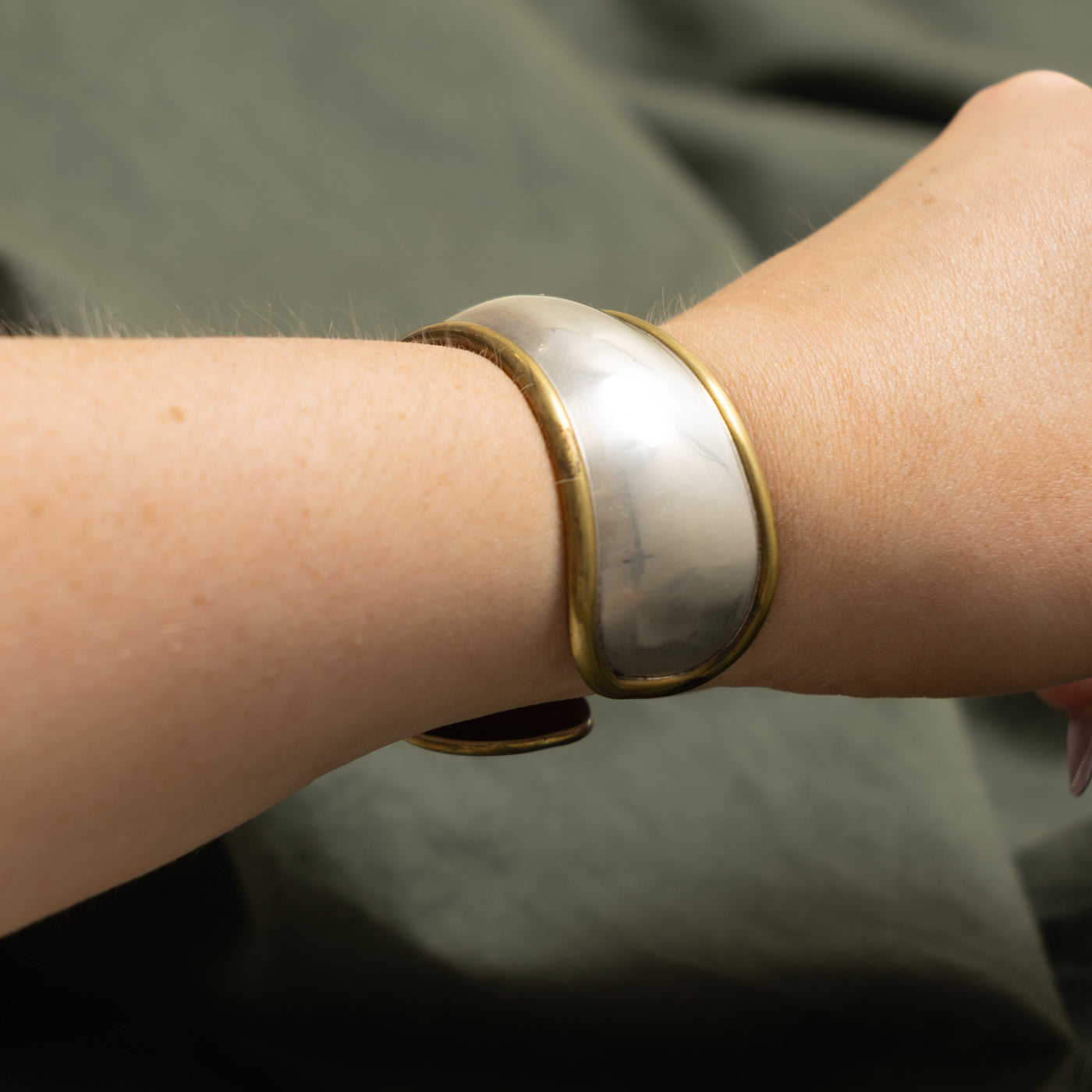 Sterling Silver Cuff Bracelet with Brass Accents | 6"