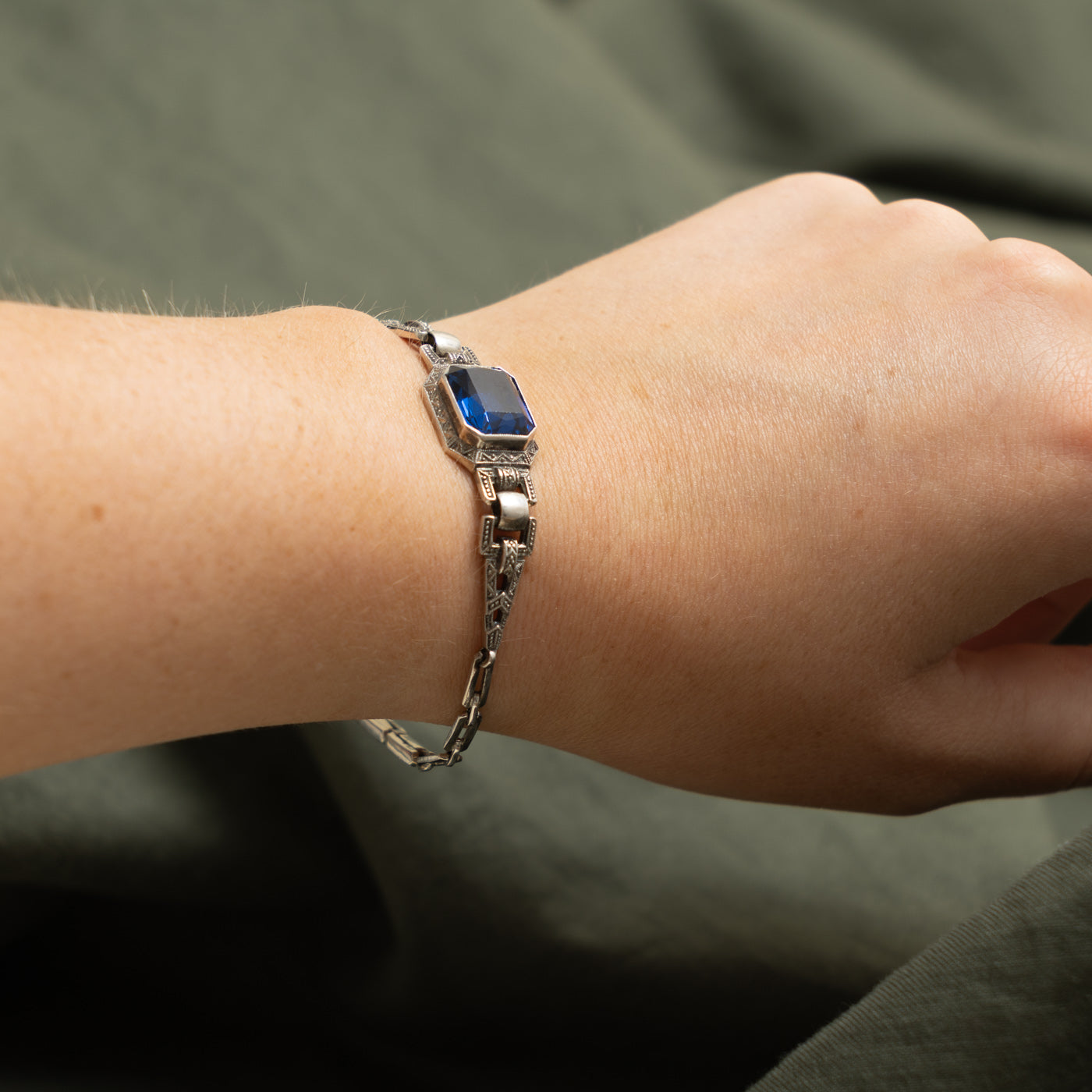 Sterling Silver Synthetic Spinel Engraved Bracelet | 6.00ct | 6.5"