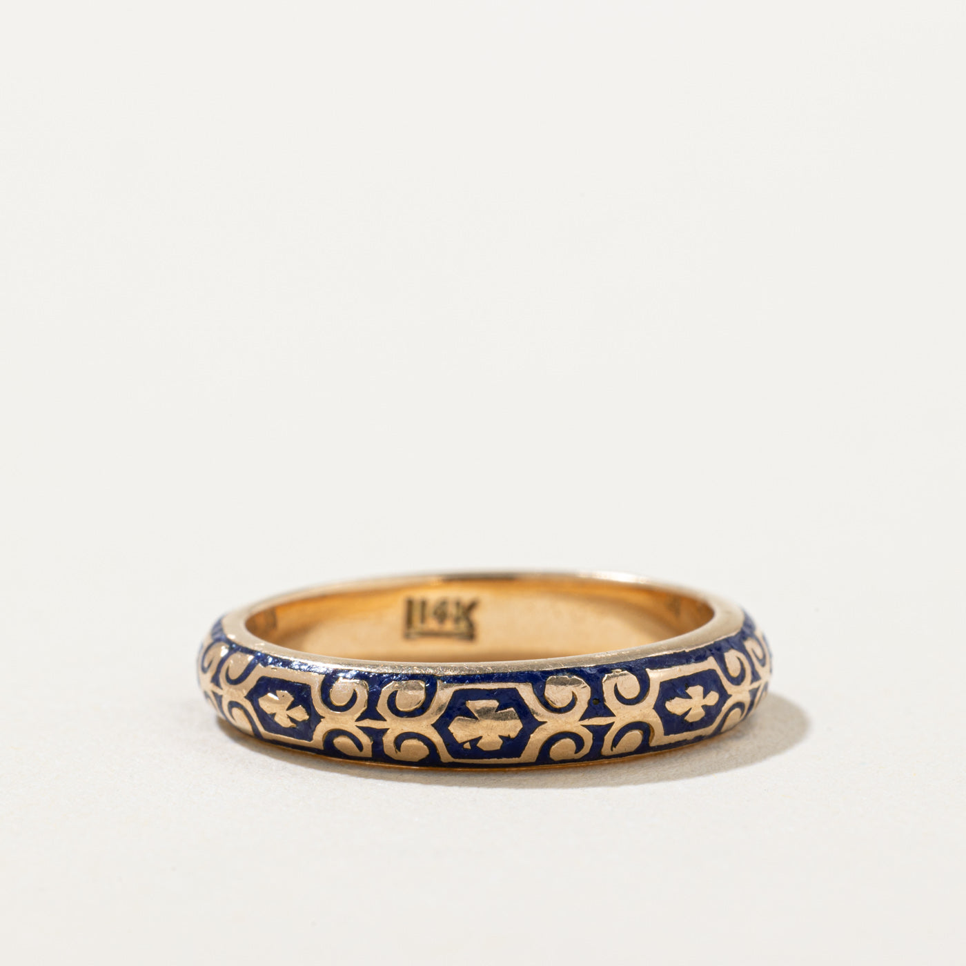 Vintage 14k Yellow Gold & Blue Enamel Ring | 3.65mm | SZ 5