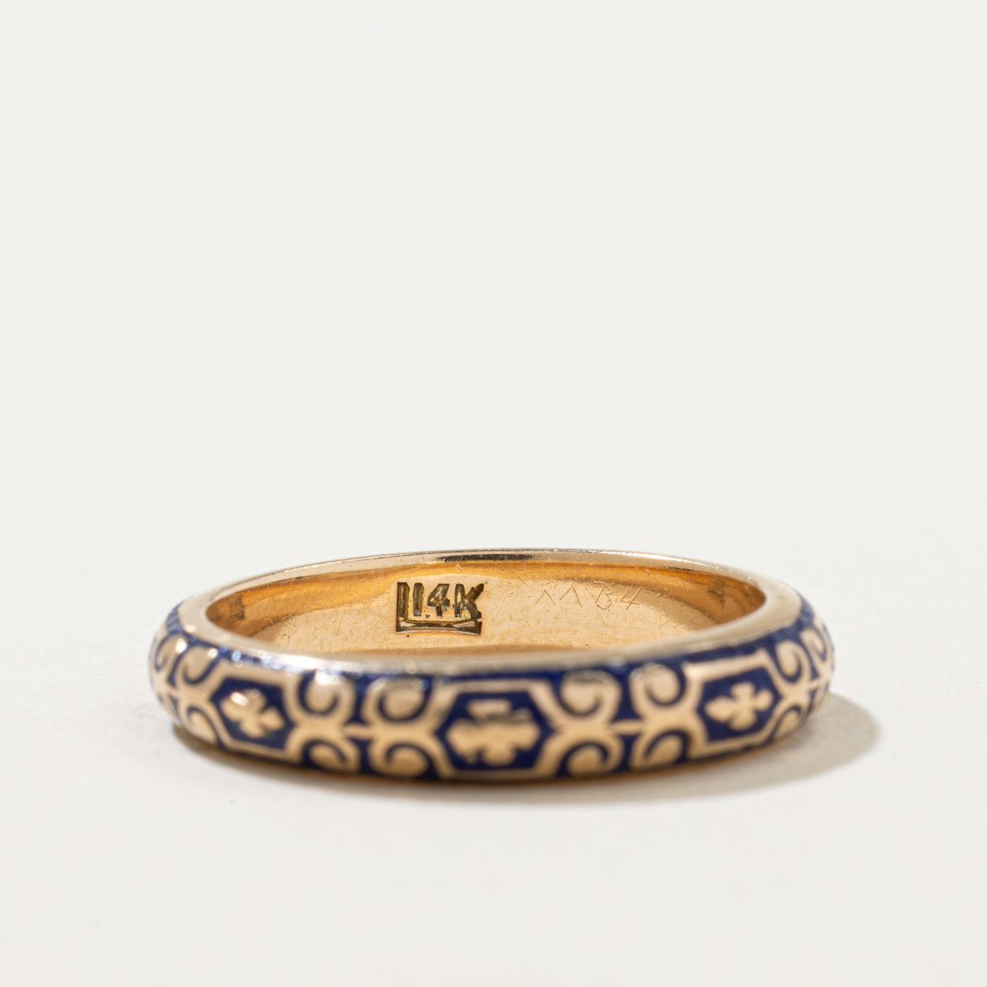 Vintage 14k Yellow Gold & Blue Enamel Ring | 3.65mm | SZ 5