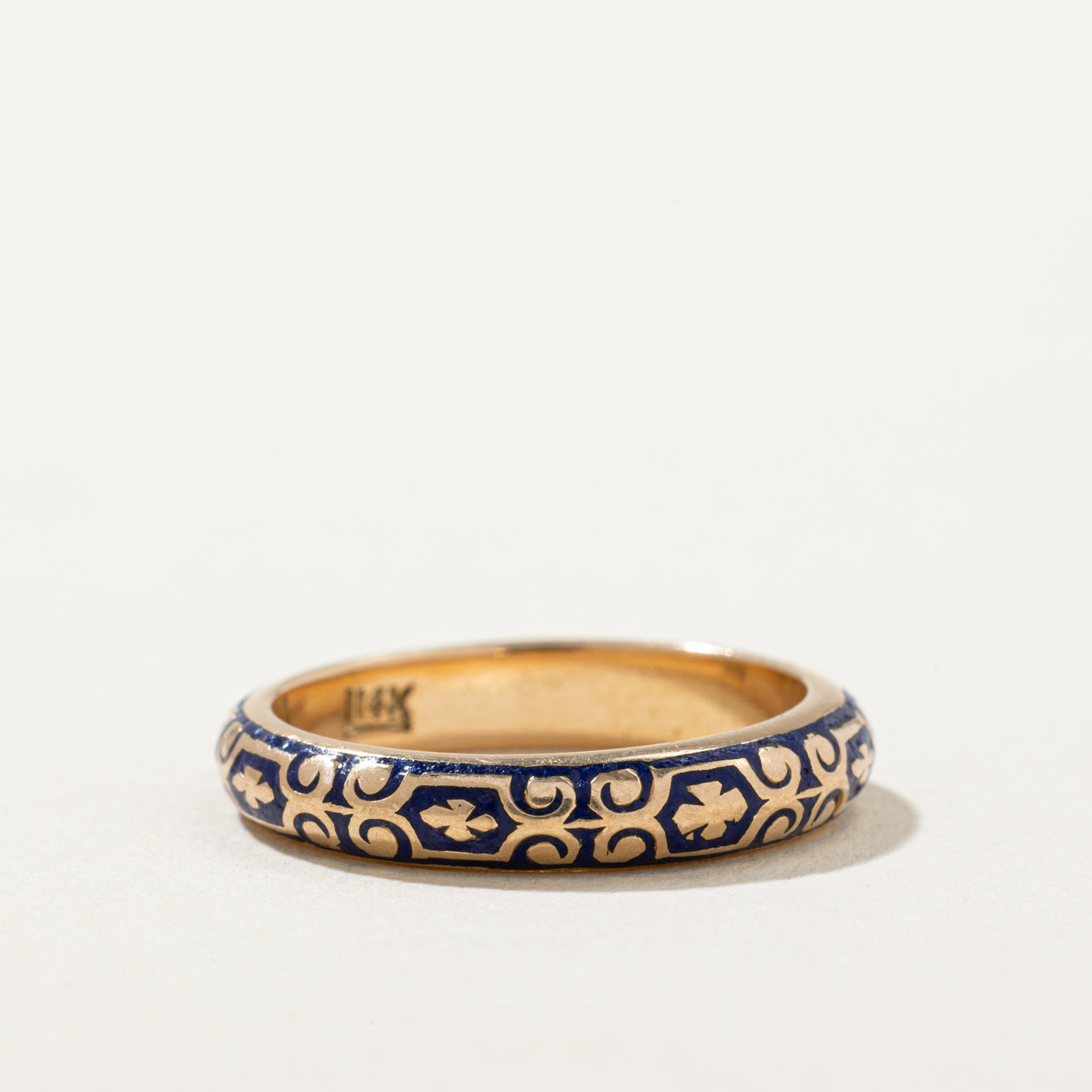 Vintage 14k Yellow Gold & Blue Enamel Ring | 3.65mm | SZ 5