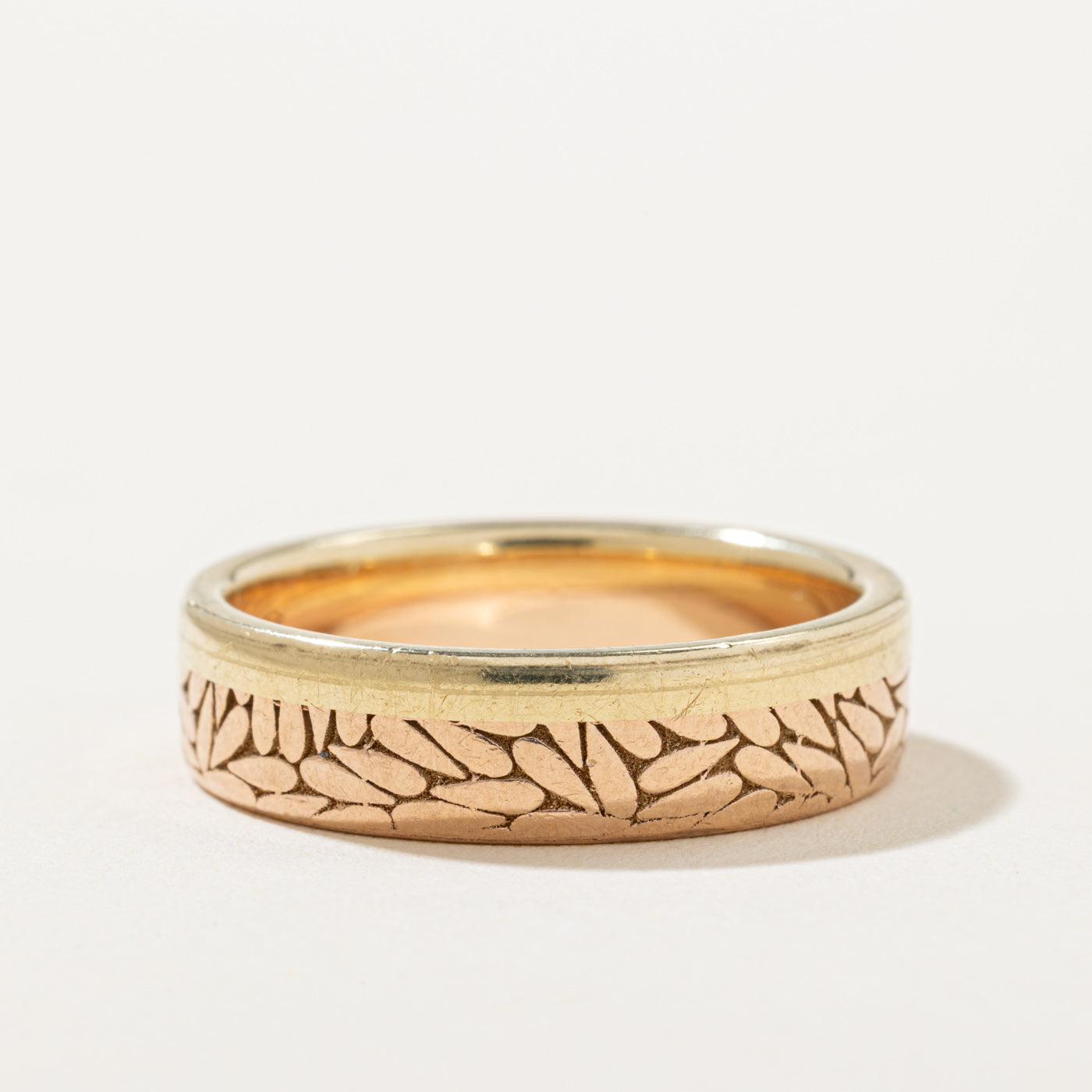 14k Two Tone Gold Engraved Band | 6.00mm | SZ 10.5