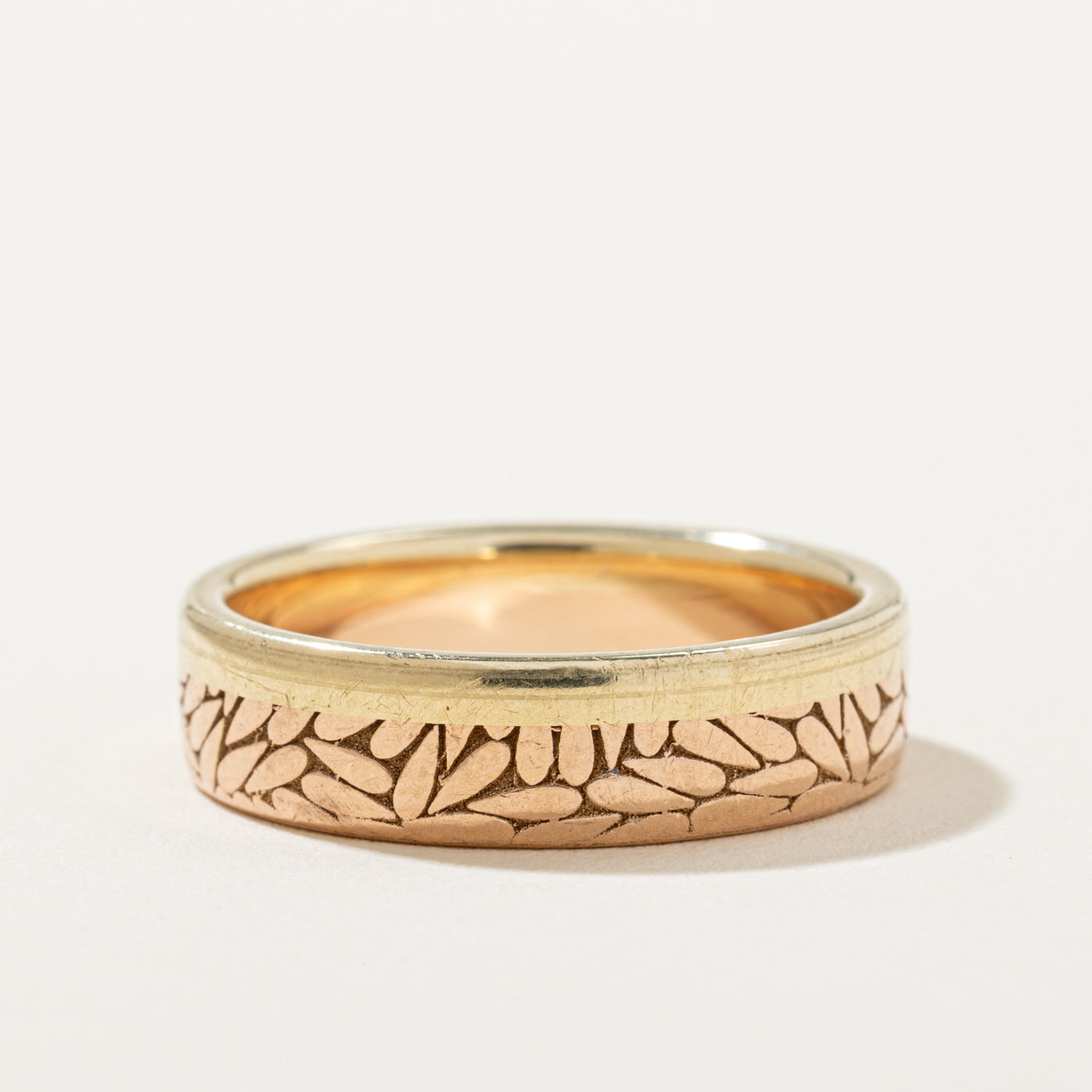 14k Two Tone Gold Engraved Band | 6.00mm | SZ 10.5