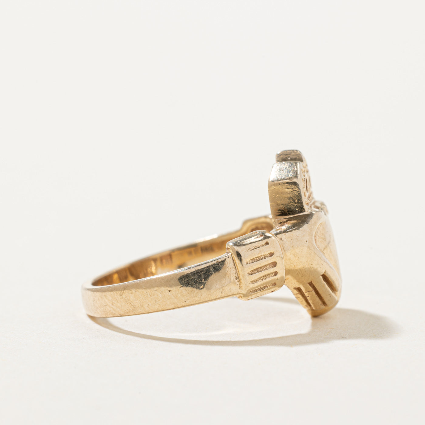 10k Yellow Gold Claddagh Ring | Top: 13.45mm, Band: 2.45mm | SZ 5.75