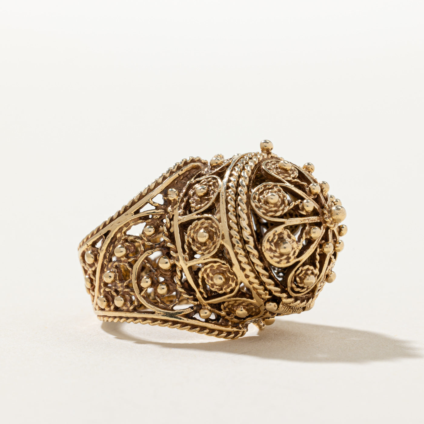 14k Yellow Gold Ornate Dome Cocktail Ring | SZ 5.5