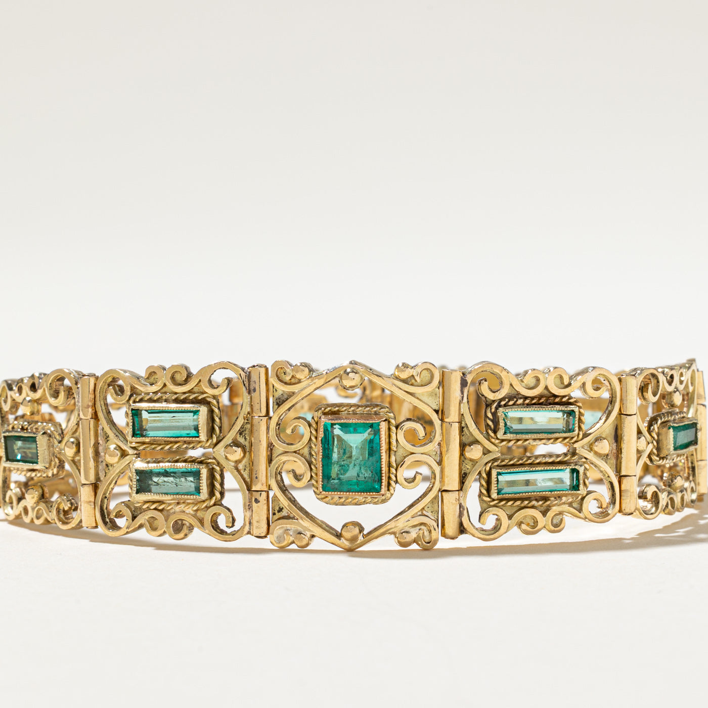 Vintage Natural Emerald Scrollwork Bracelet | 5.50ctw | 7.5"