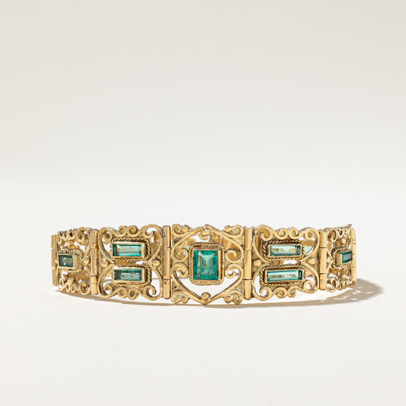 Vintage Natural Emerald Scrollwork Bracelet | 5.50ctw | 7.5"