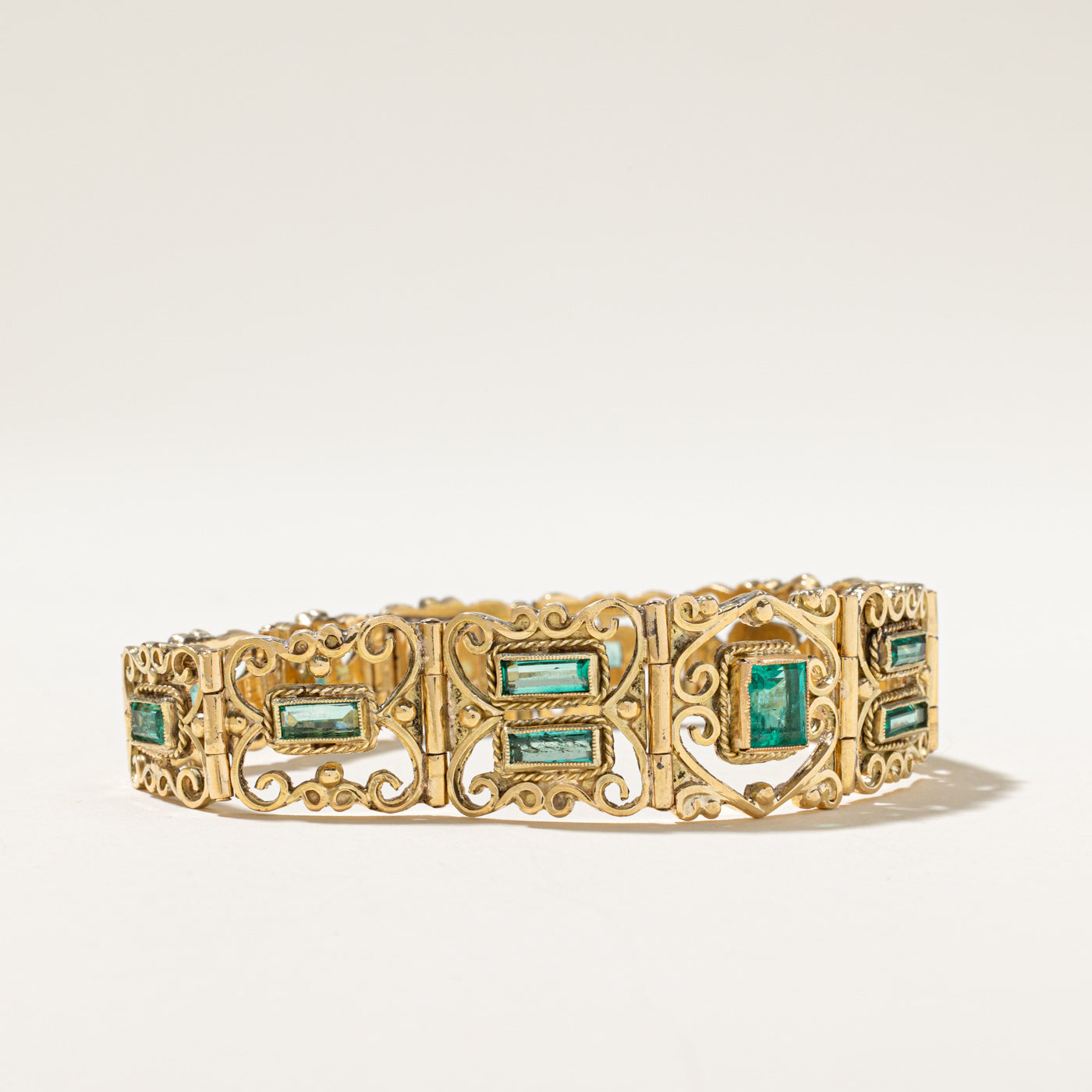 Vintage Natural Emerald Scrollwork Bracelet | 5.50ctw | 7.5"