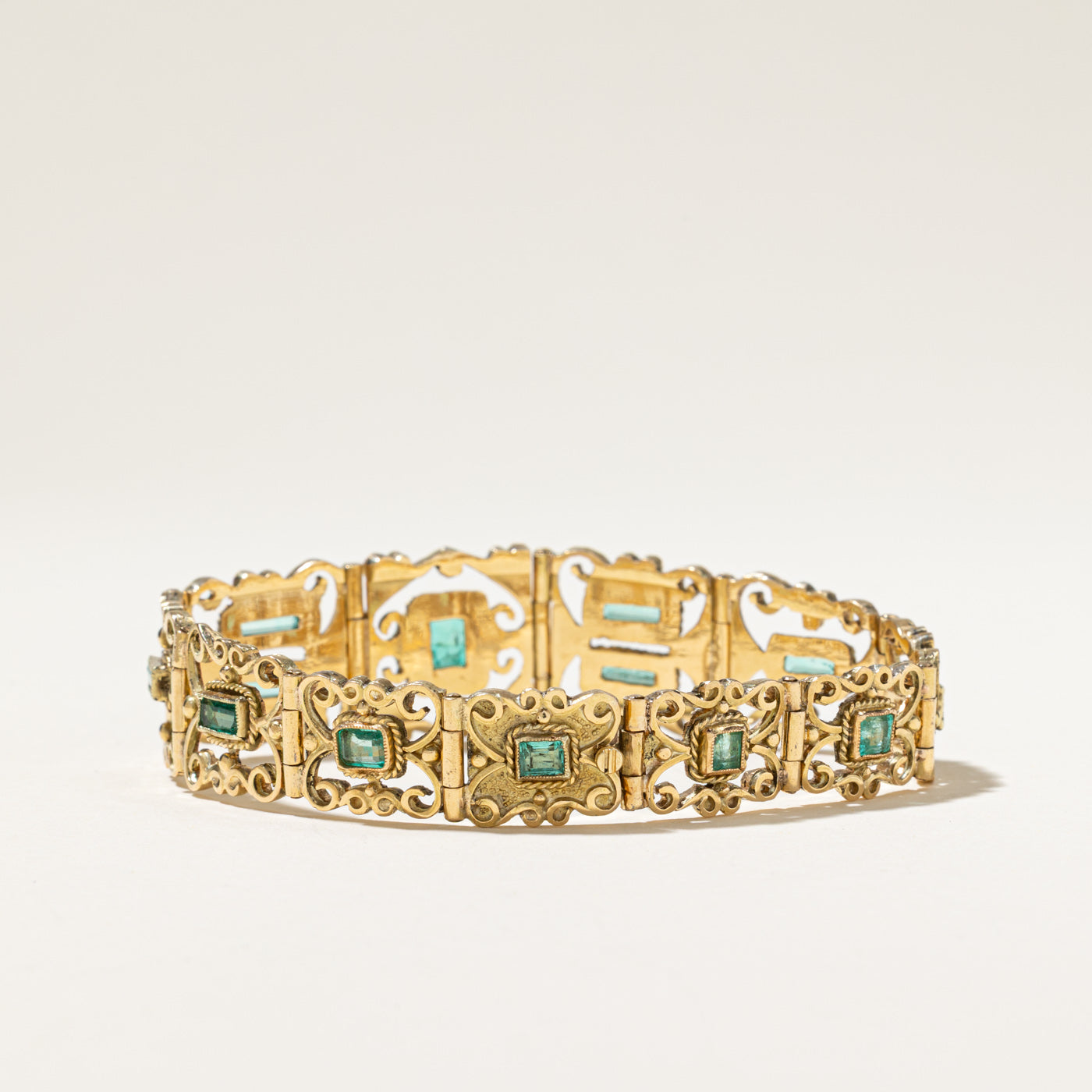Vintage Natural Emerald Scrollwork Bracelet | 5.50ctw | 7.5"